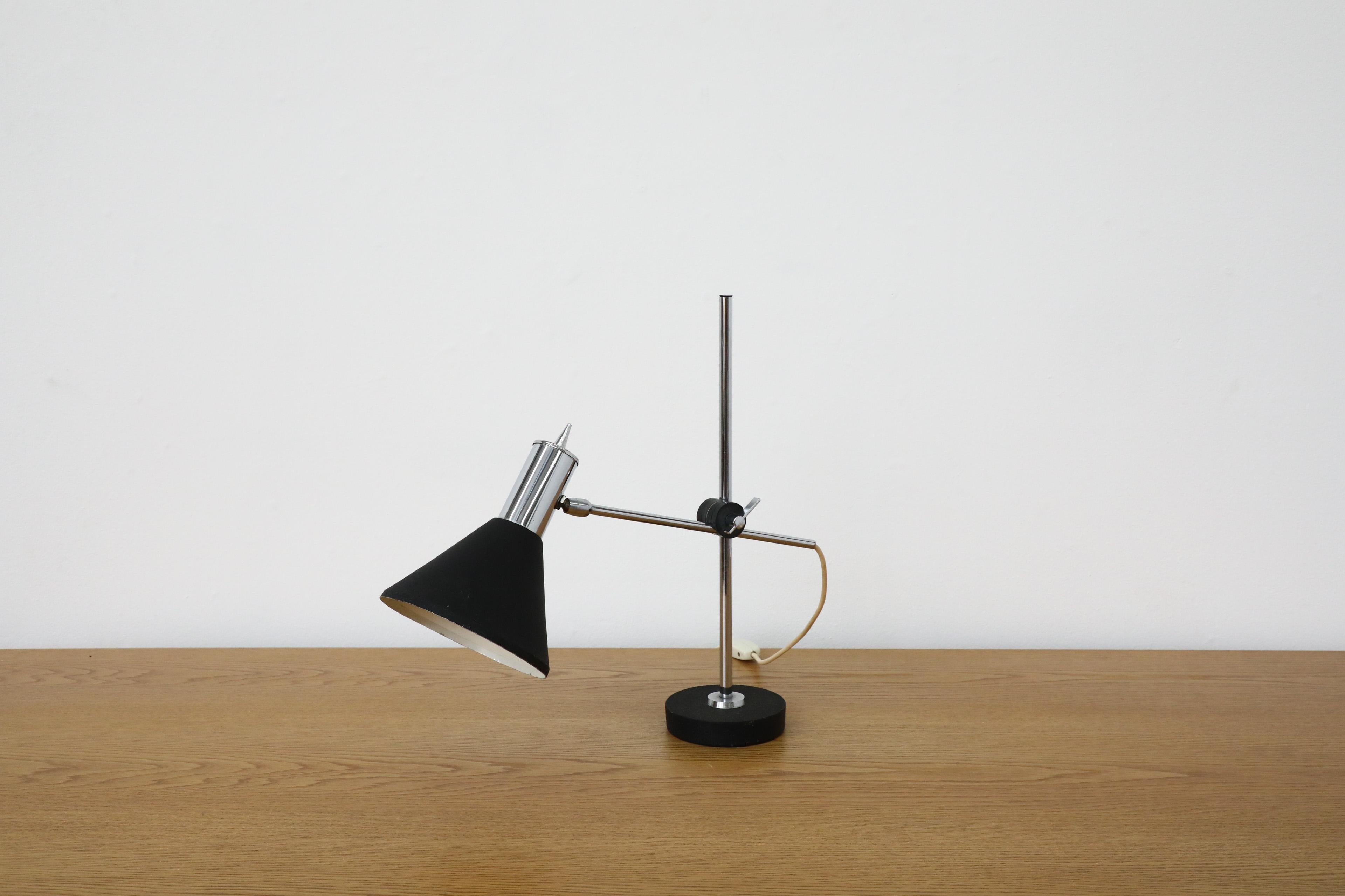 20th Century Mid-Century Black Enameled Metal and Chrome Herda Drafting Table Lamp For Sale