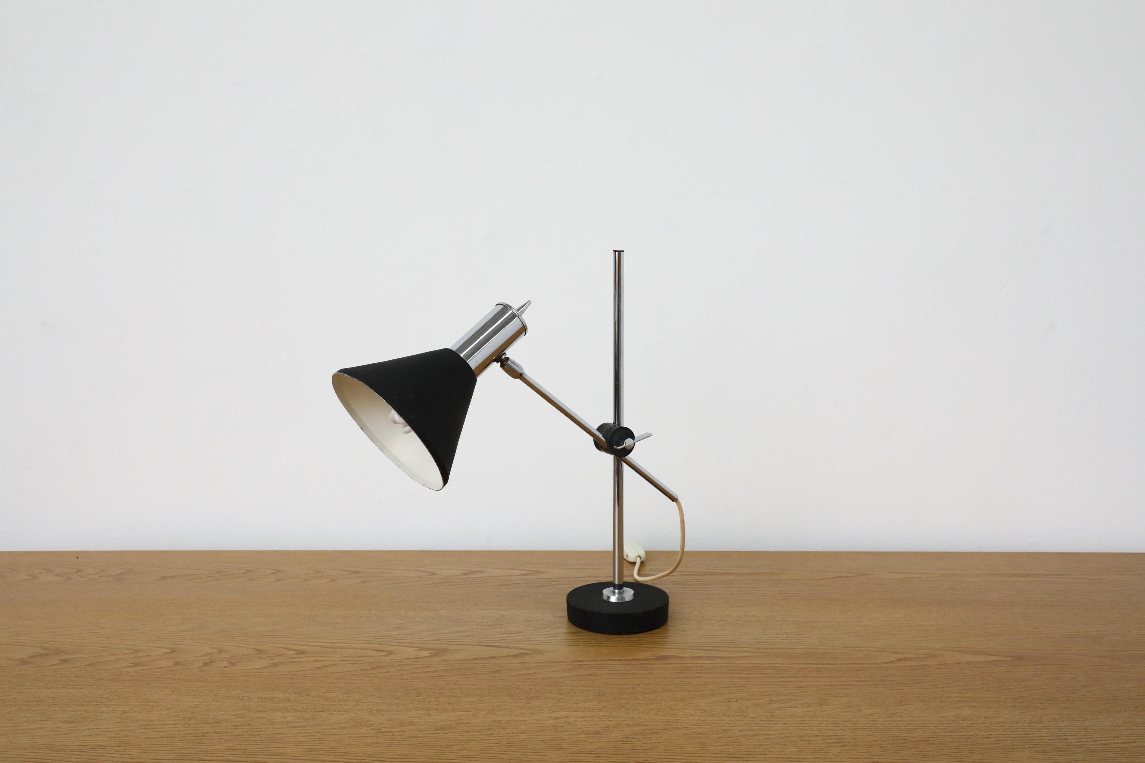 Mid-Century Black Enameled Metal and Chrome Herda Drafting Table Lamp For Sale 1
