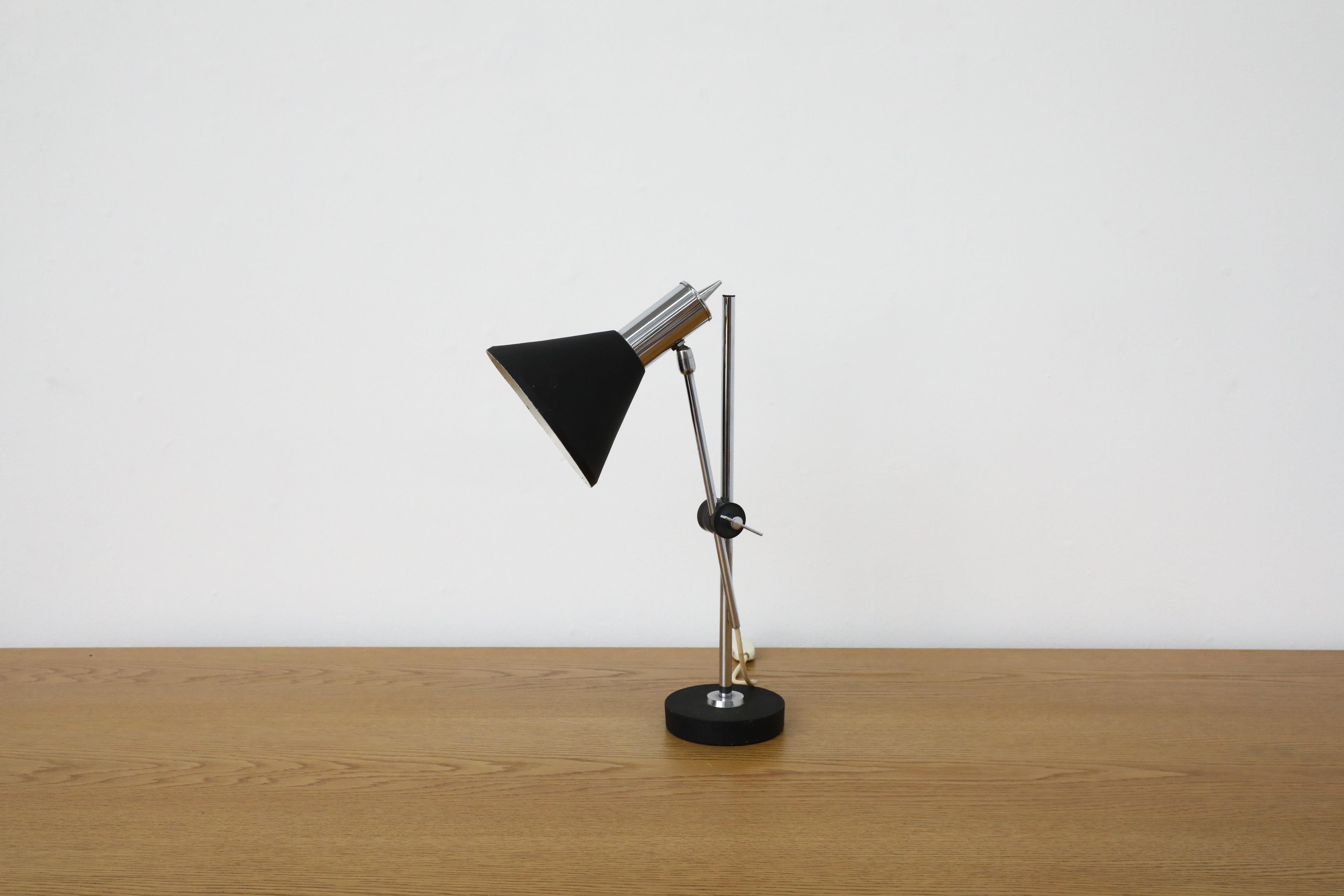 Mid-Century Black Enameled Metal and Chrome Herda Drafting Table Lamp For Sale 2