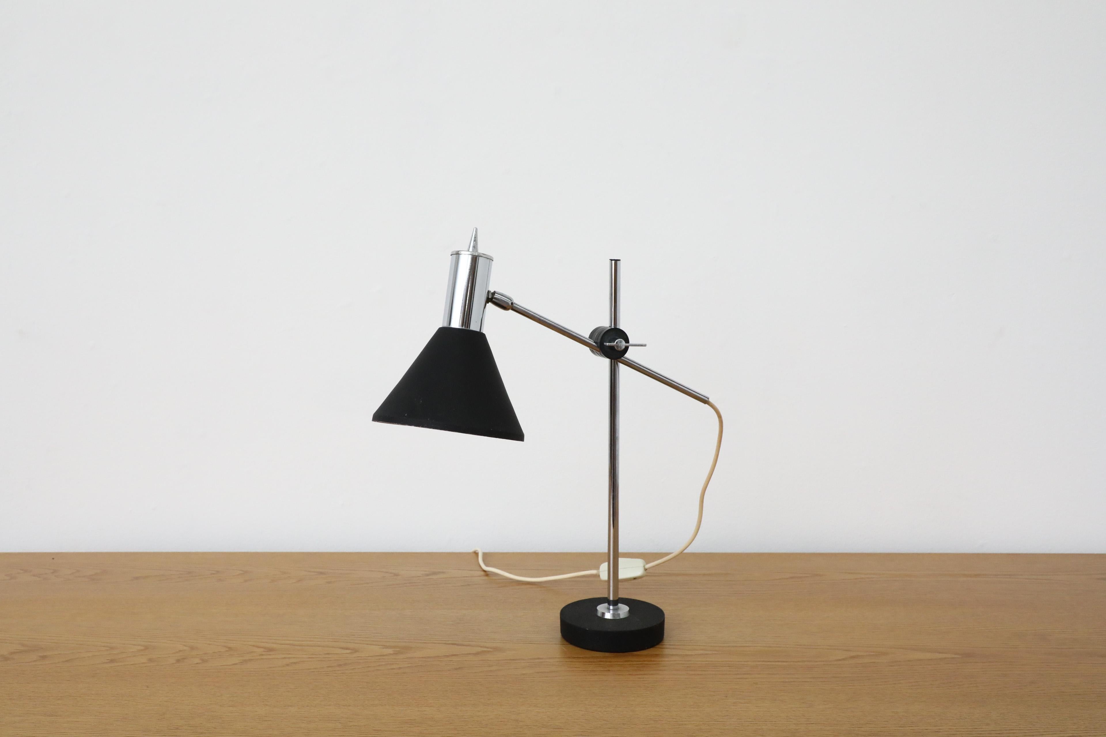 Mid-Century Black Enameled Metal and Chrome Herda Drafting Table Lamp For Sale 3