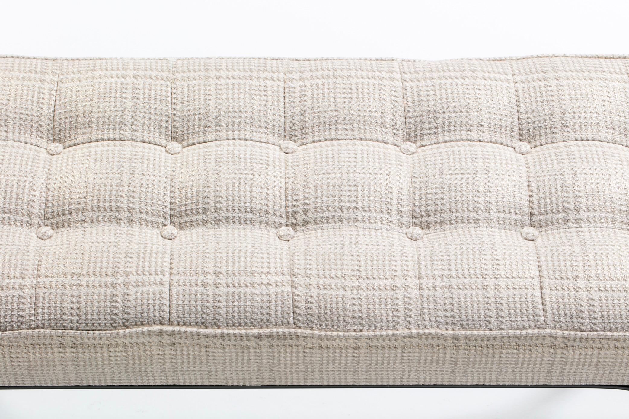 Mid-20th Century Mid Century Black Enameled Metal Bench with Tufted Gold & Ivory Upholstery For Sale