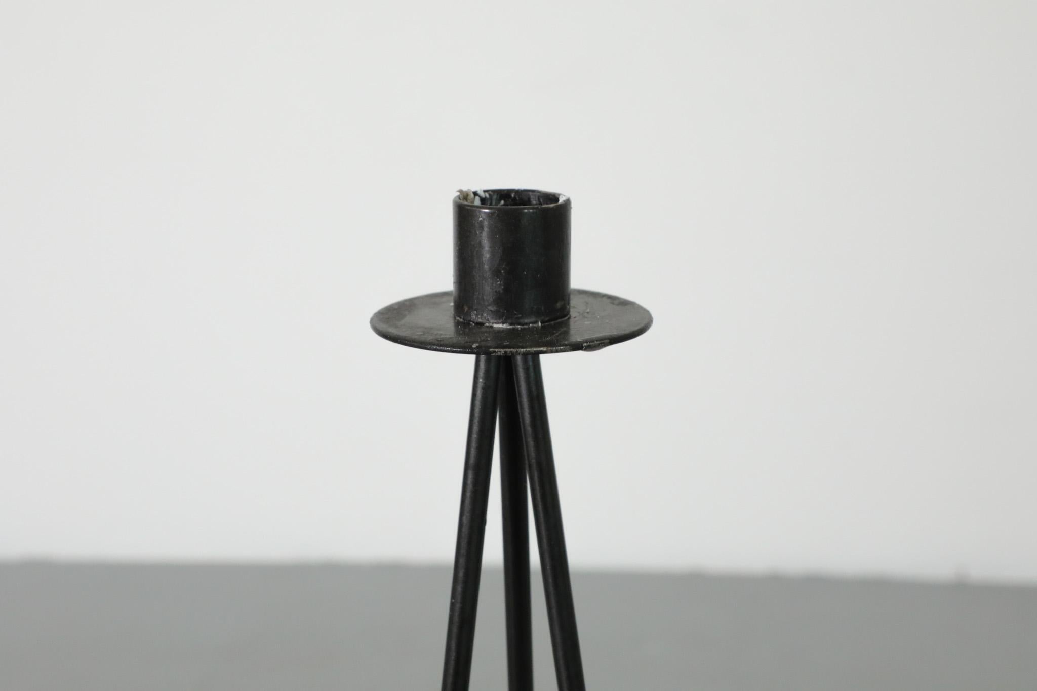 Mid-Century Black Enameled Standing Candle Holder For Sale 2