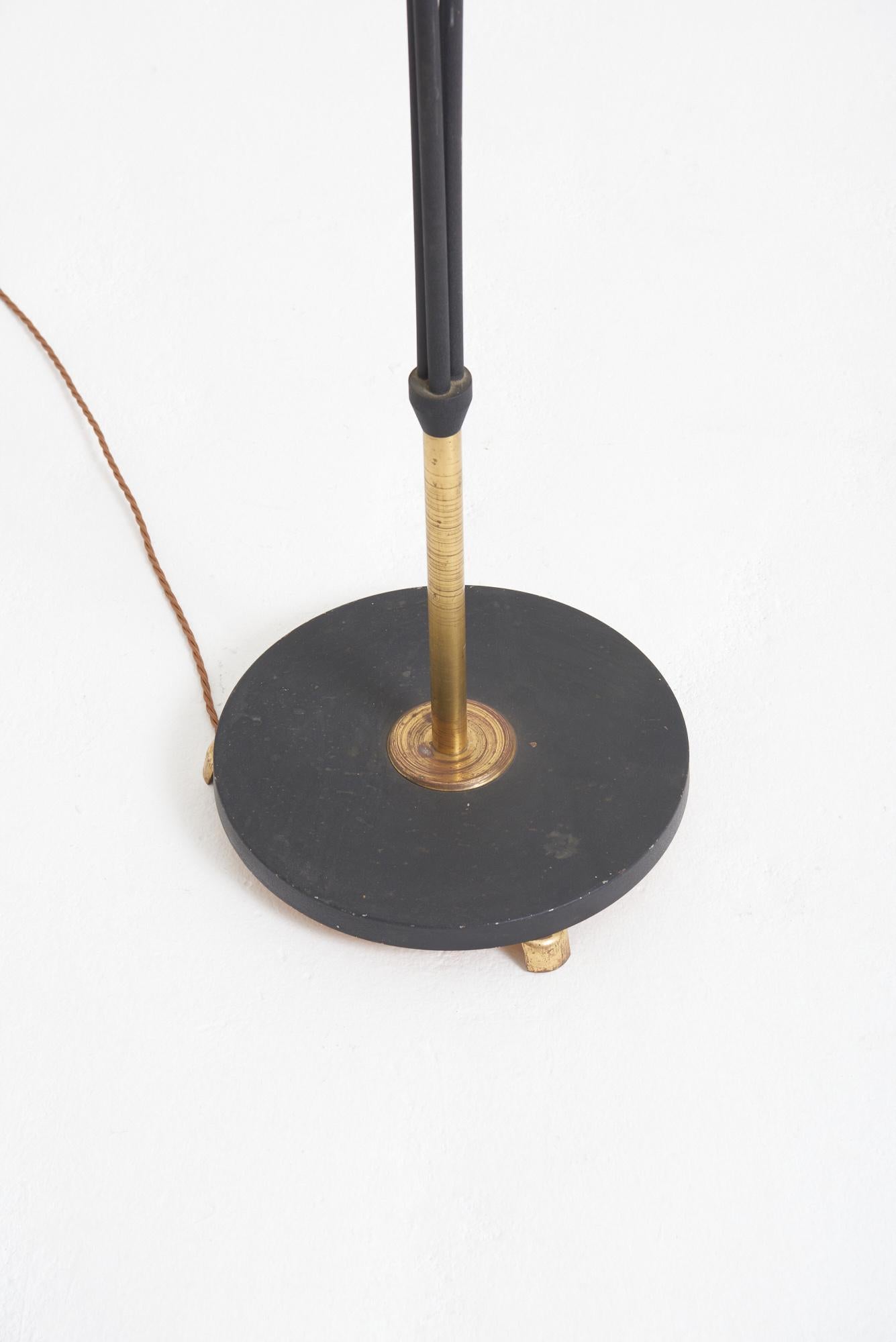 Brass Mid-Century Black Enamelled Iron Floor Lamp