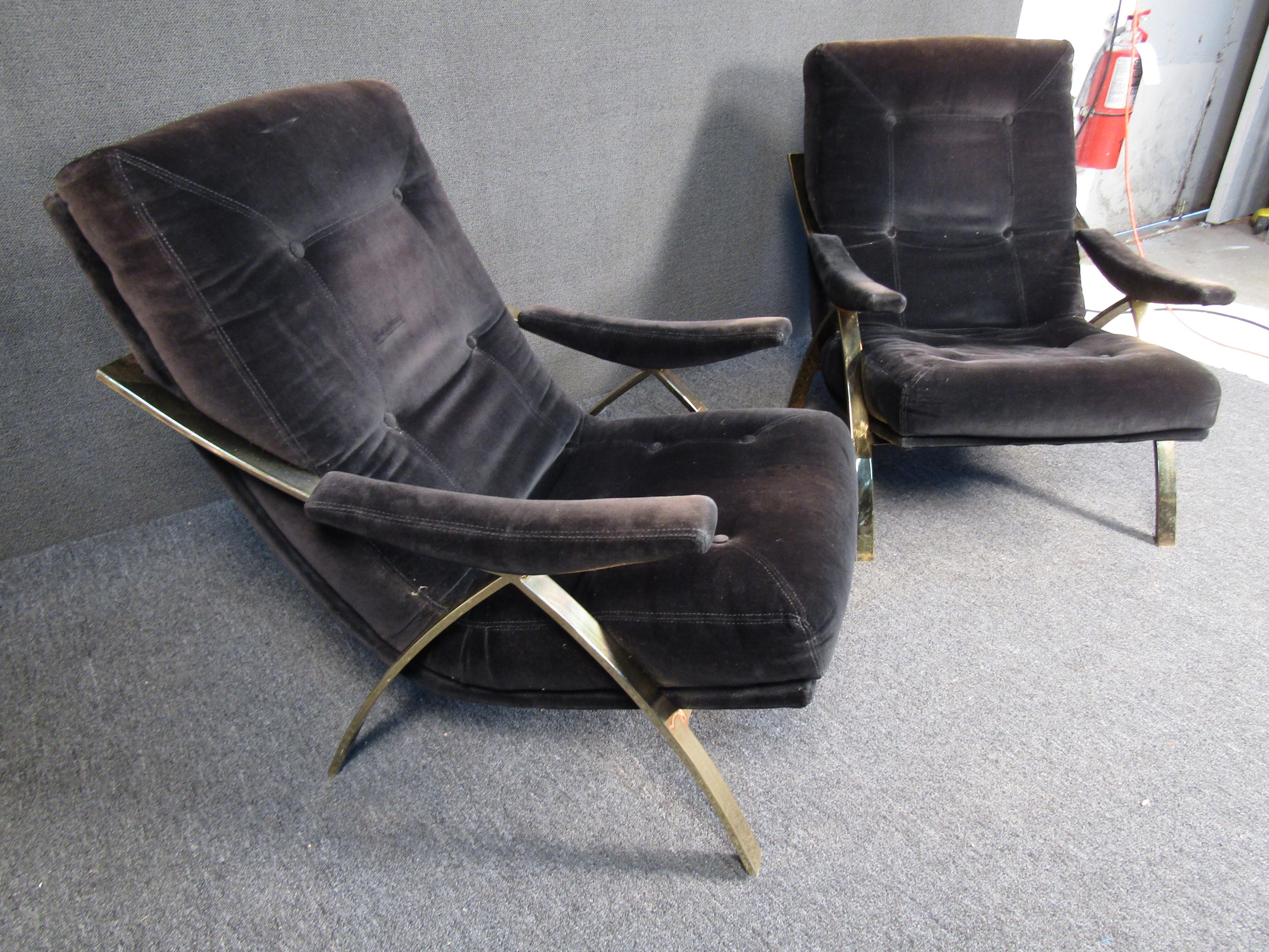 Mid-Century Modern Mid-Century Black Fabric Lounge Chairs  For Sale