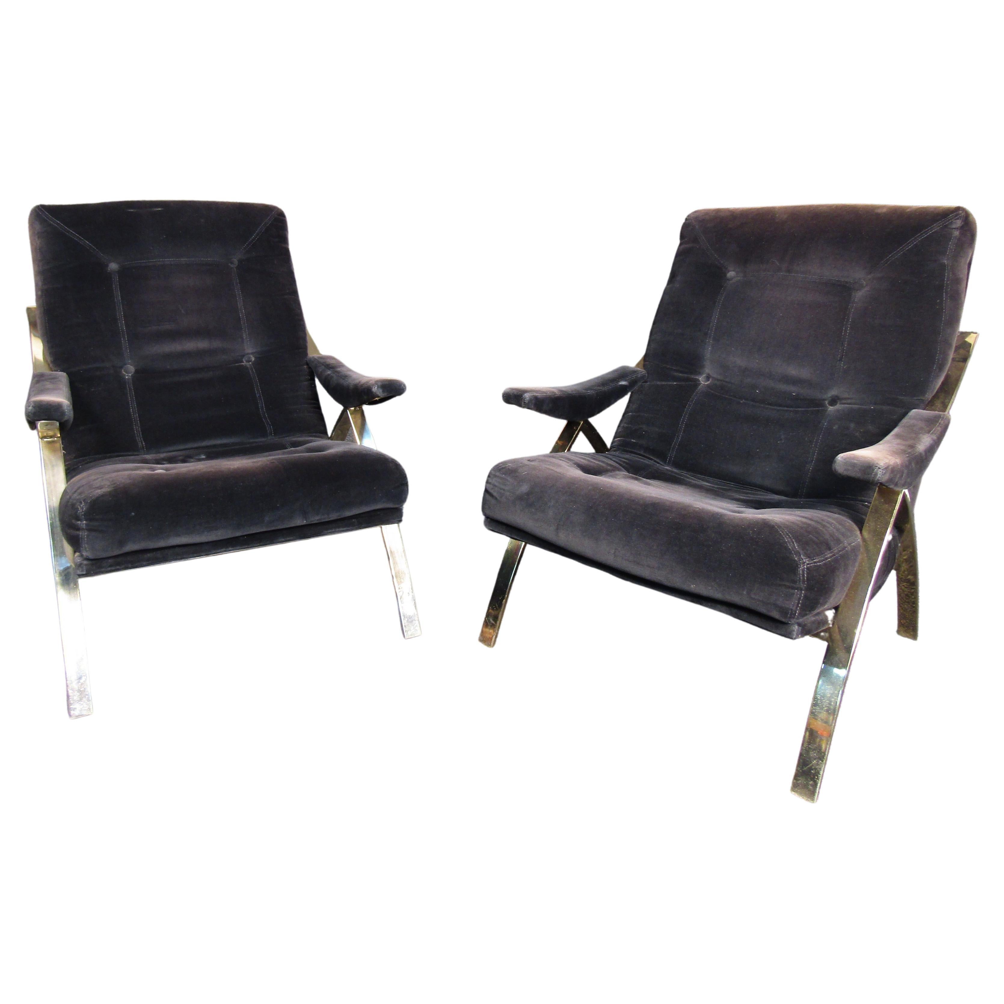 Mid-Century Black Fabric Lounge Chairs  For Sale