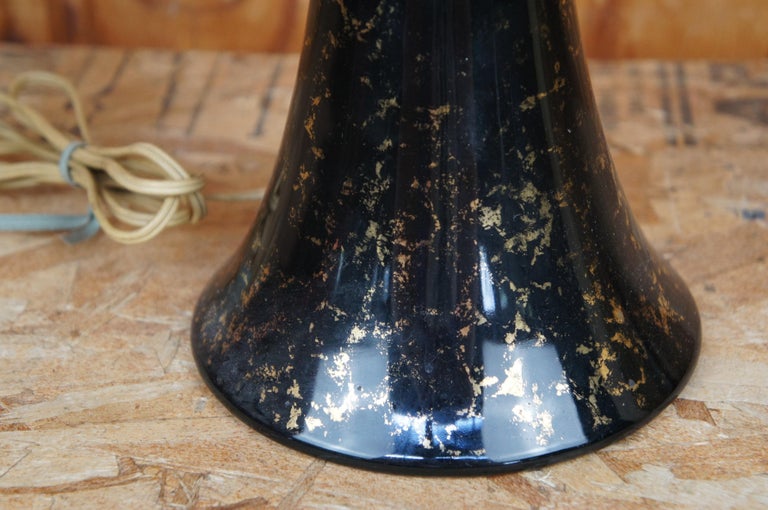 MidCentury Black and Gold Ceramic Boudoir Vanity Table Lamp For Sale
