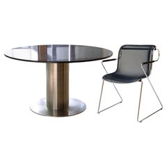 Mid Century Black Granite Steel Dining Table & Set of 5 Pollock Penelope Chairs