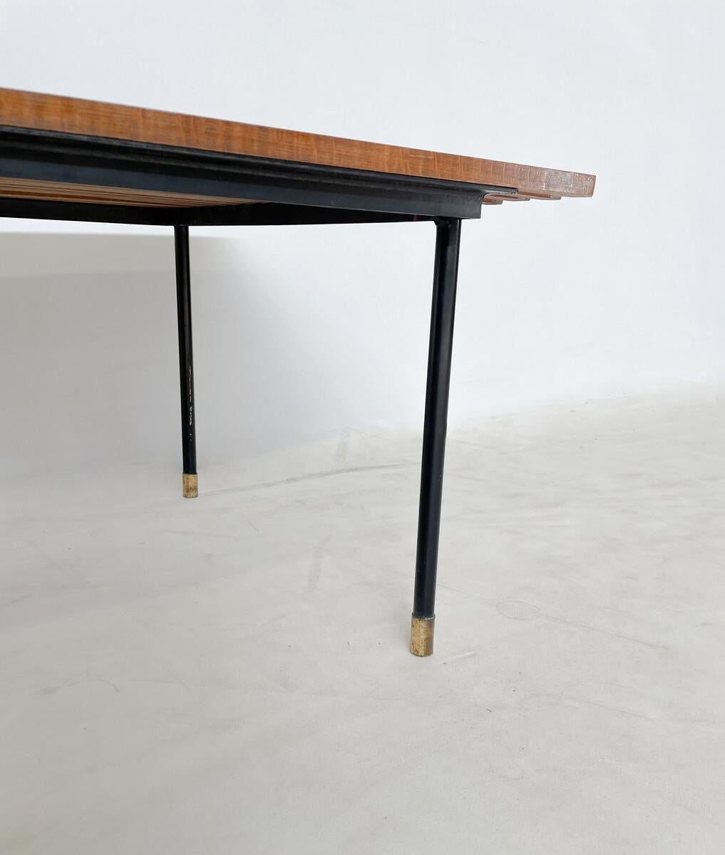 Mid-20th Century Midcentury Black Iron and Wood Coffee Table For Sale