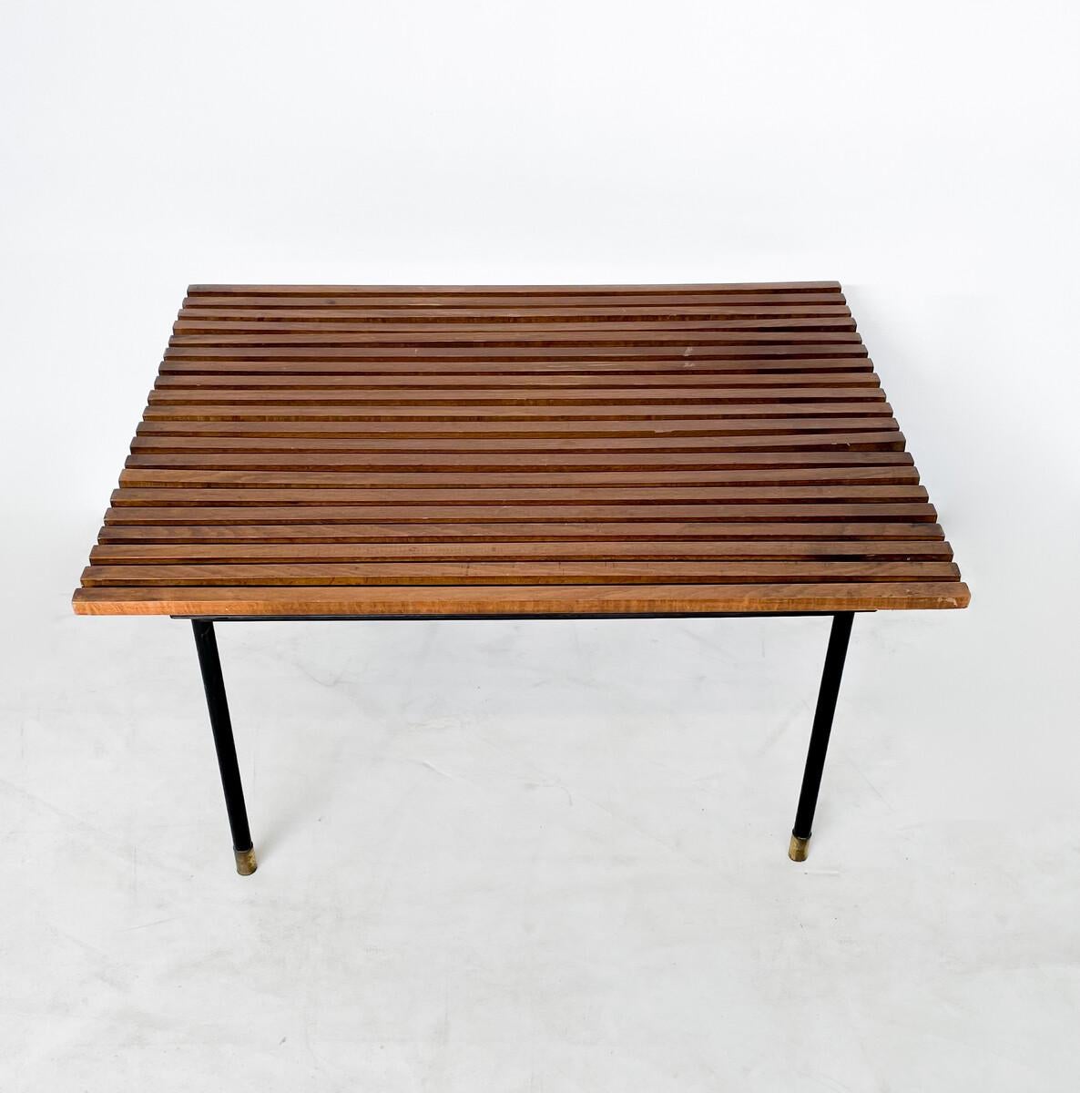 Midcentury Black Iron and Wood Coffee Table For Sale 1