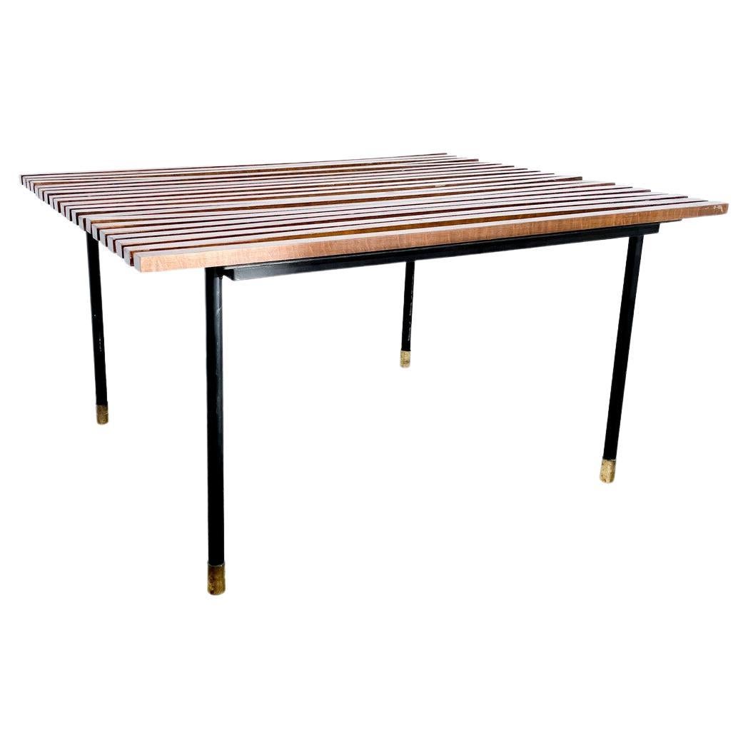 Midcentury Black Iron and Wood Coffee Table For Sale