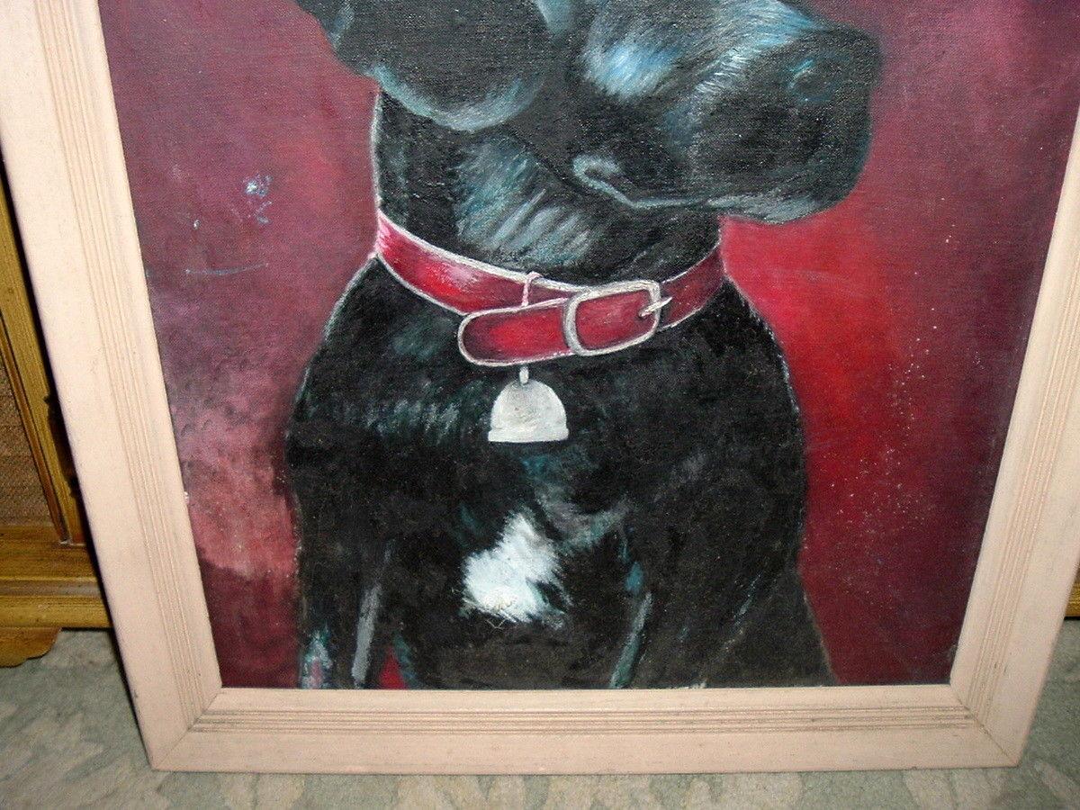 Américain Peinture de portrait de chien labrador noir du milieu du siècle dernier en vente
