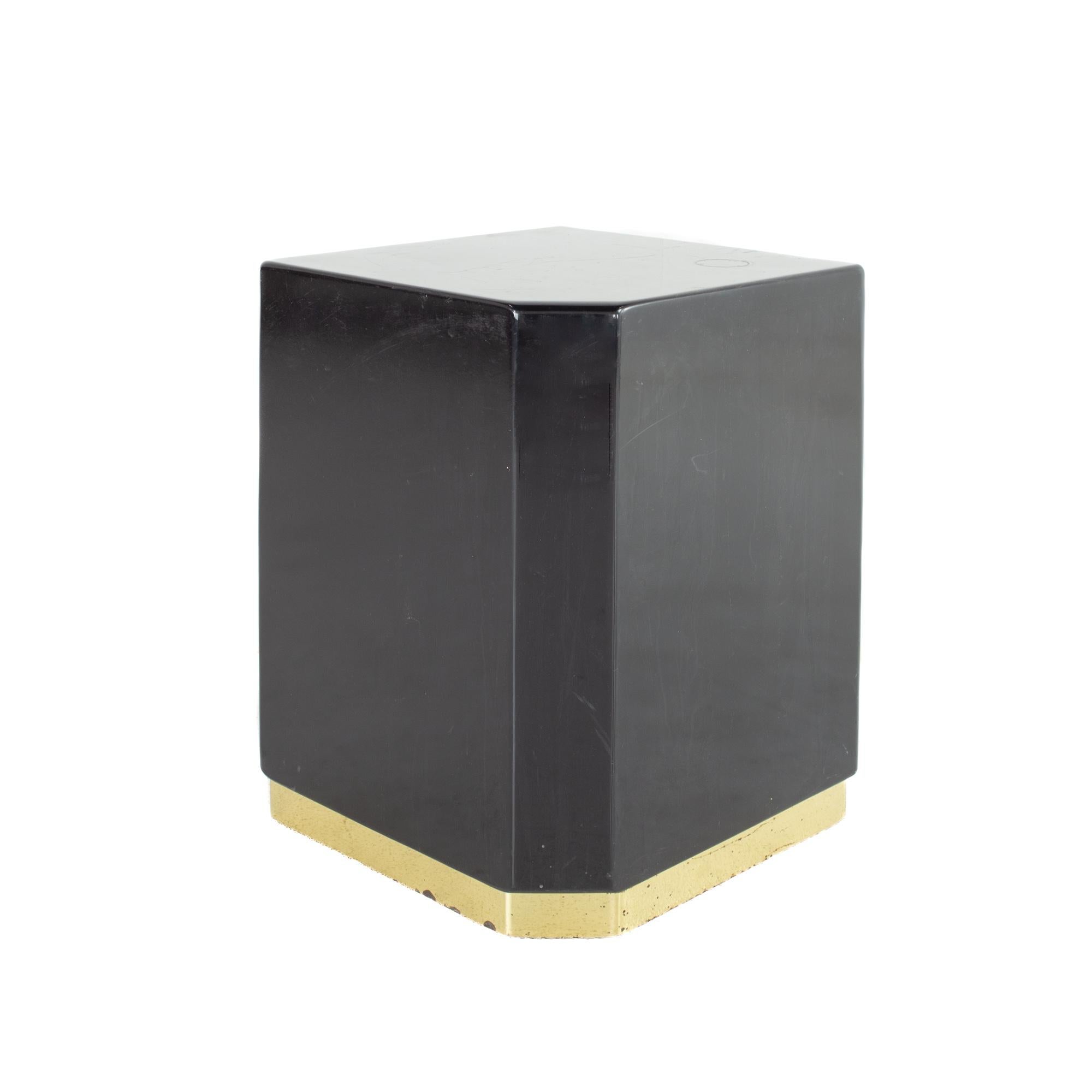 Mid-Century Modern Mid-Century Black Lacquer and Brass Corner Table Console For Sale