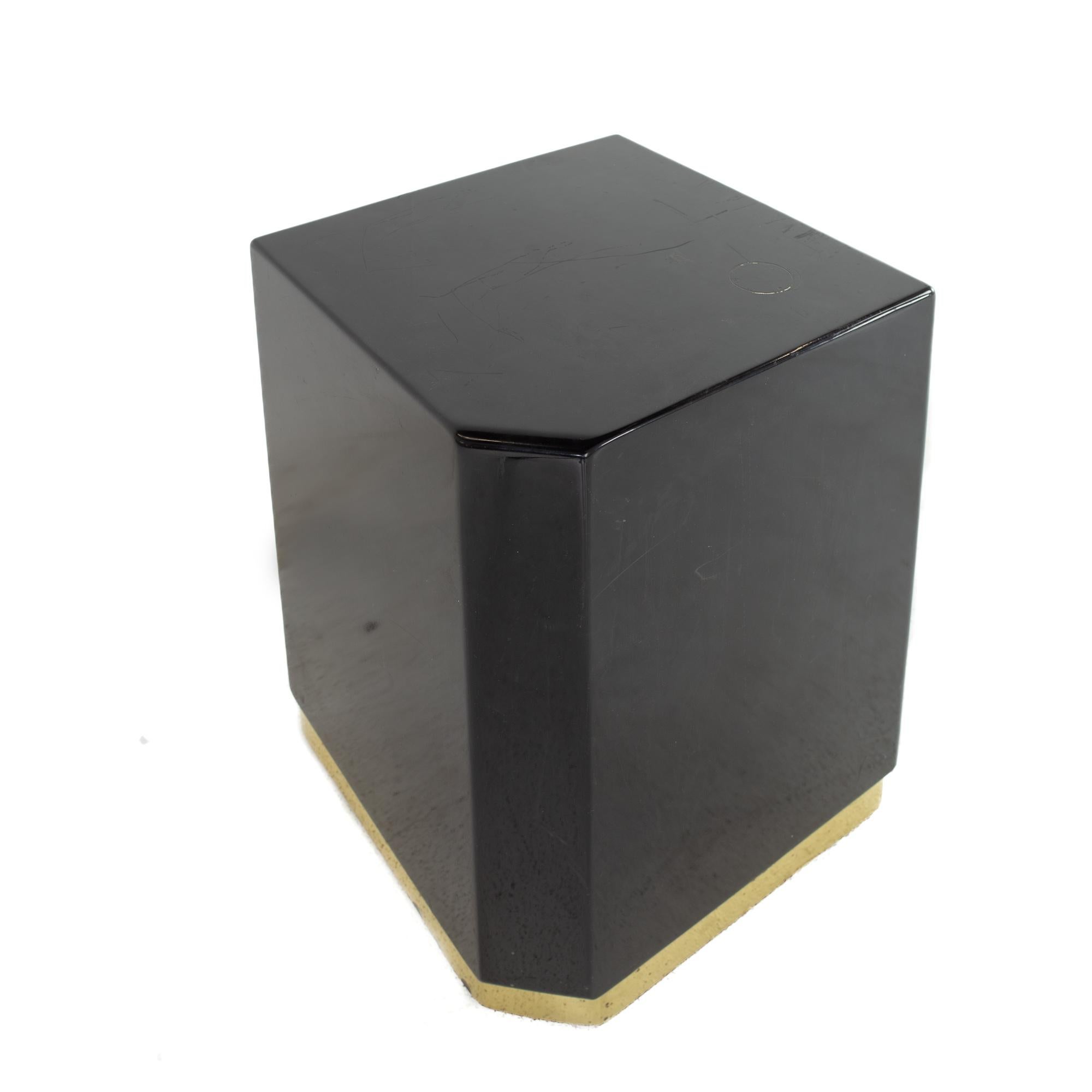 Late 20th Century Mid-Century Black Lacquer and Brass Corner Table Console For Sale