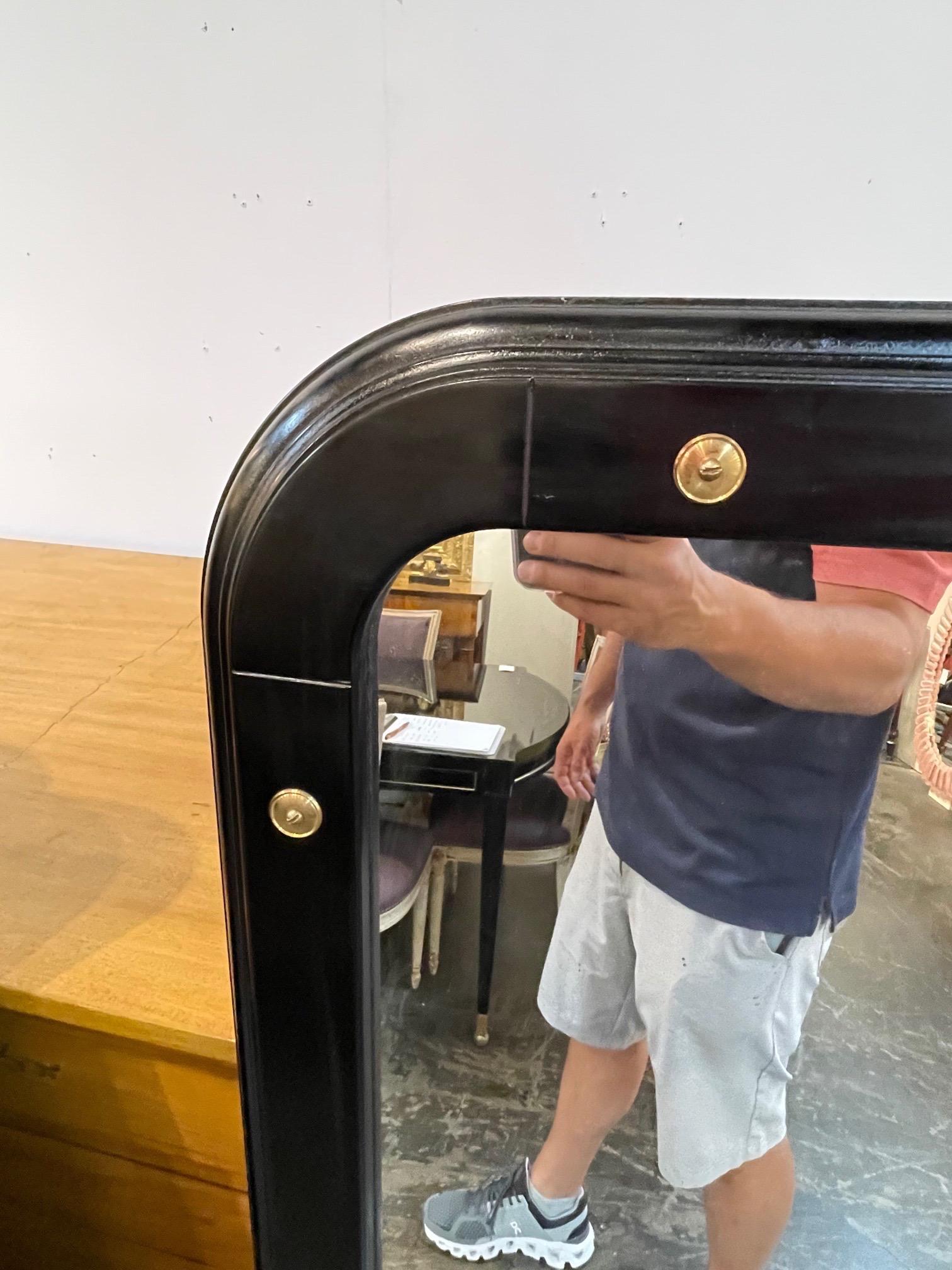 Italian Mid Century Black Lacquered and Brass Mirror