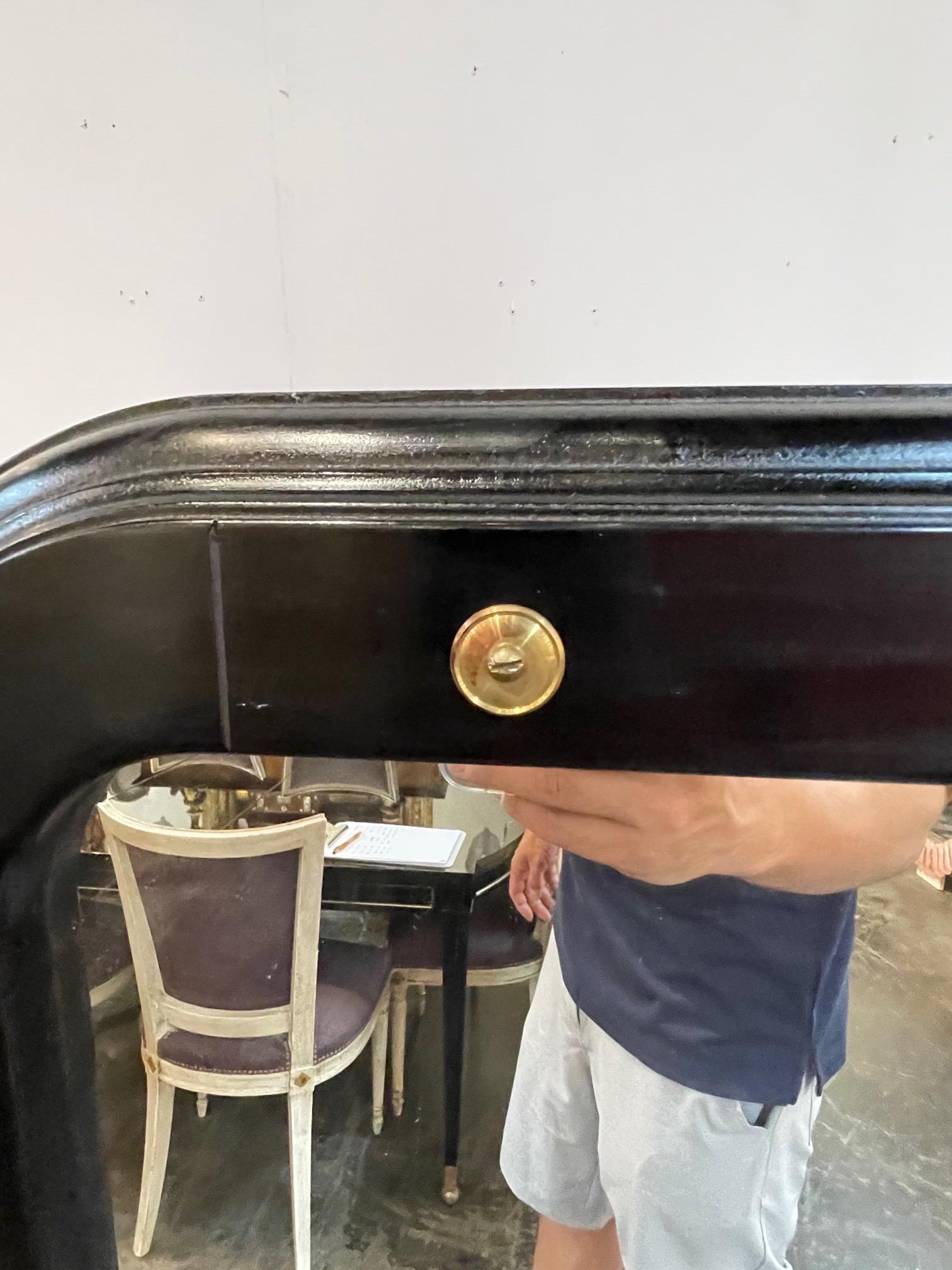 Ebonized Mid Century Black Lacquered and Brass Mirror