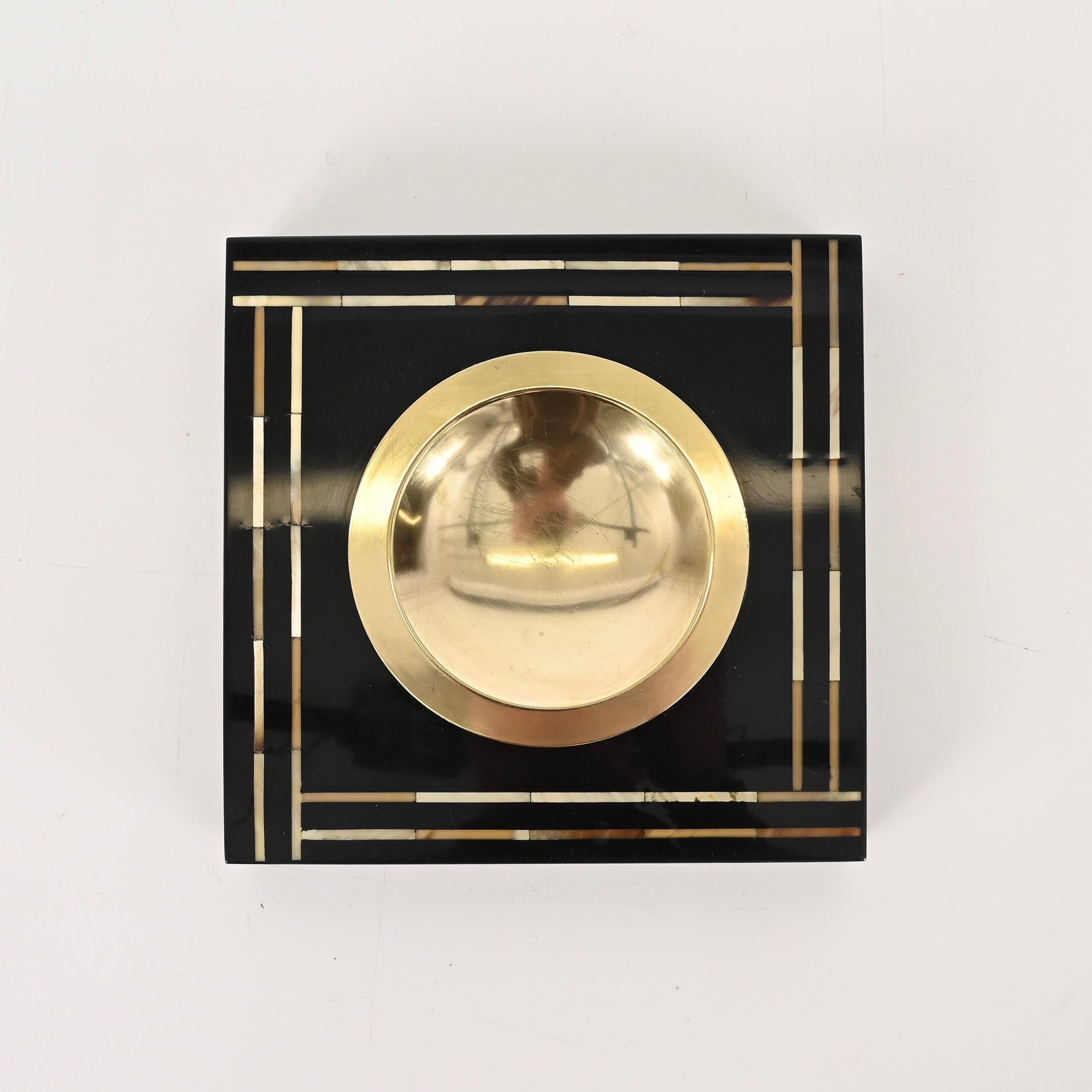 Mid-Century Black Lacquer and Brass Vide-Poche or Ashtray, Italy, Dior 1970s For Sale 5