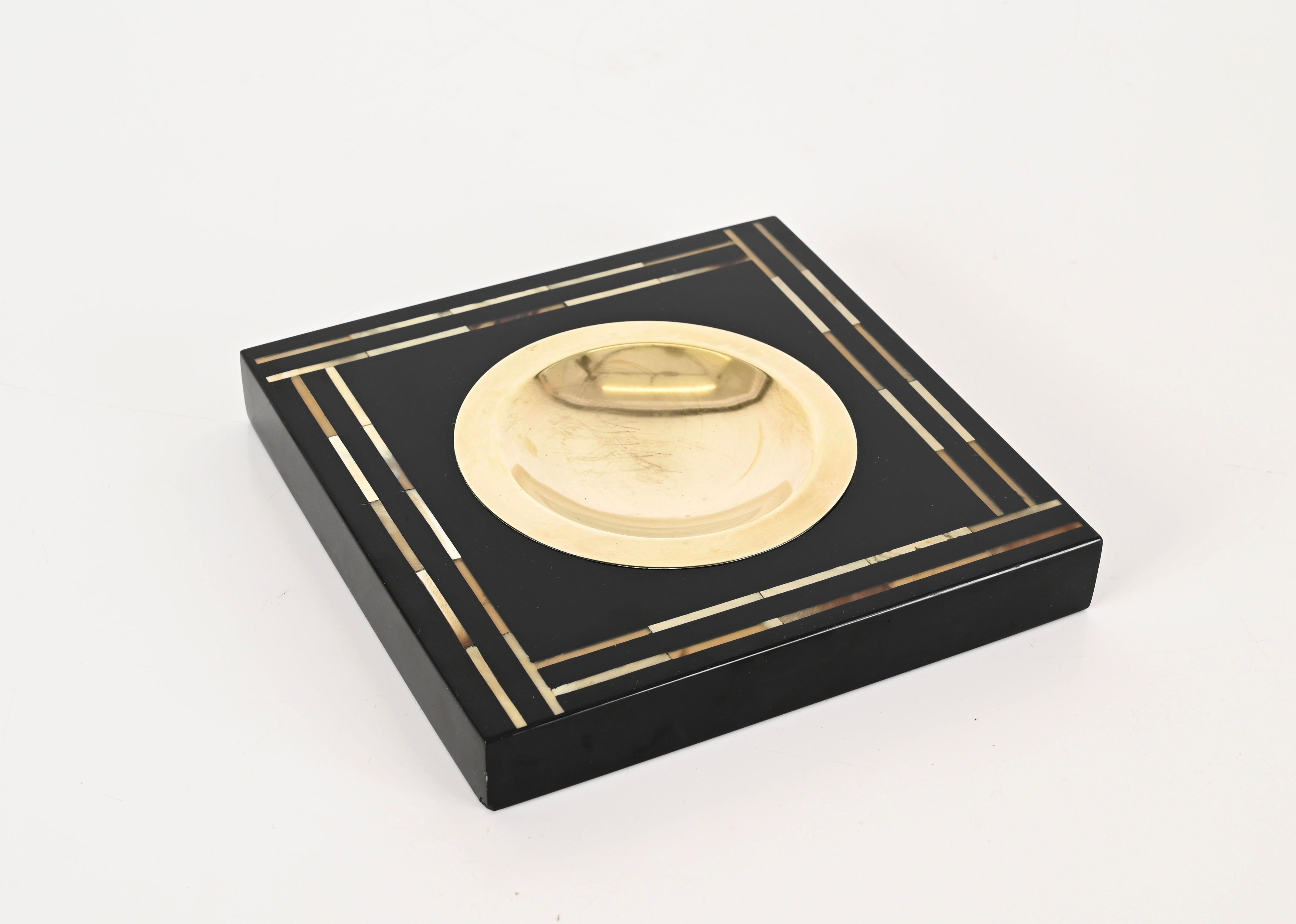 Mid-Century Black Lacquer and Brass Vide-Poche or Ashtray, Italy, Dior 1970s For Sale 6