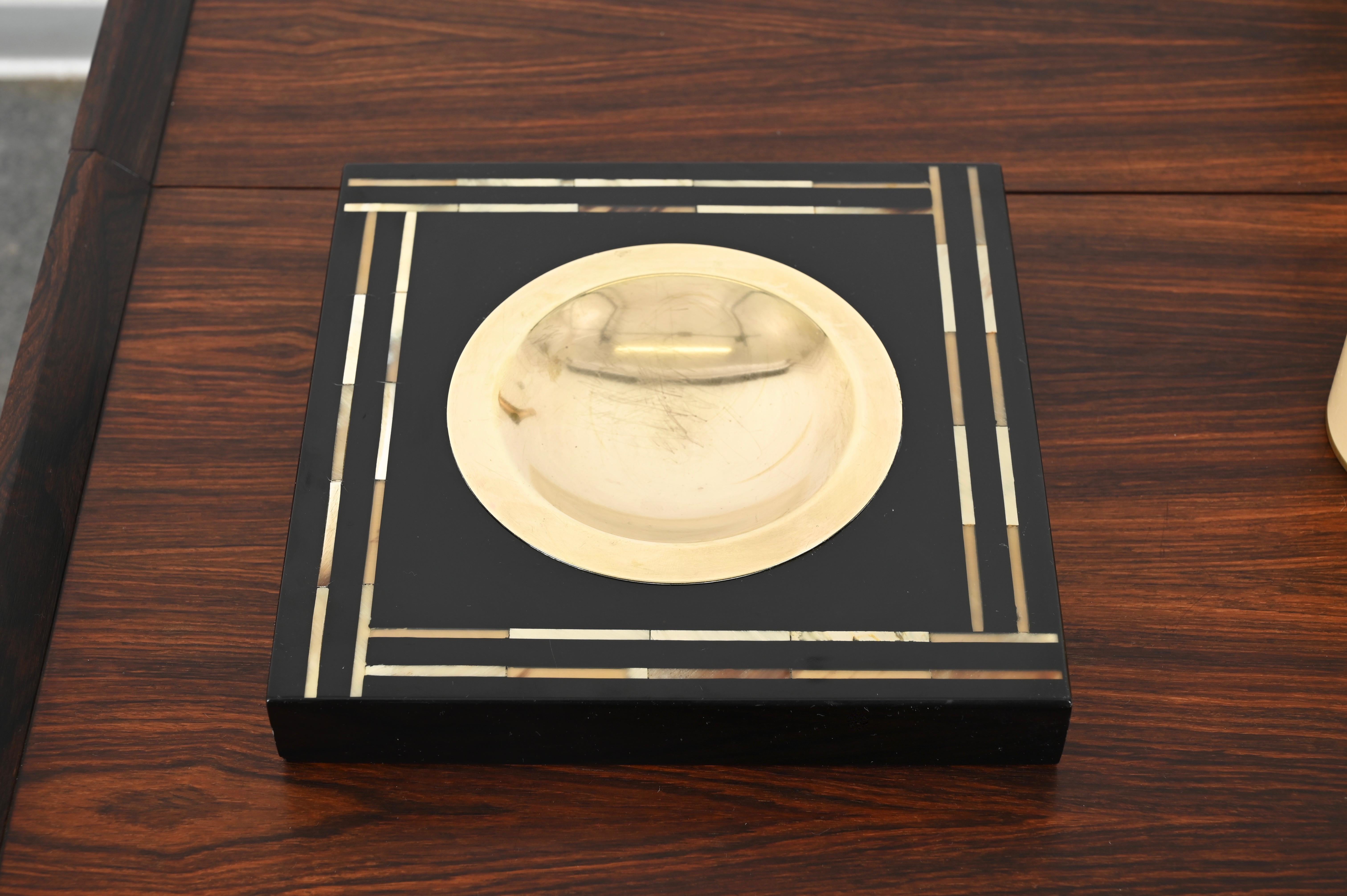 Mid-Century Black Lacquer and Brass Vide-Poche or Ashtray, Italy, Dior 1970s In Good Condition For Sale In Roma, IT