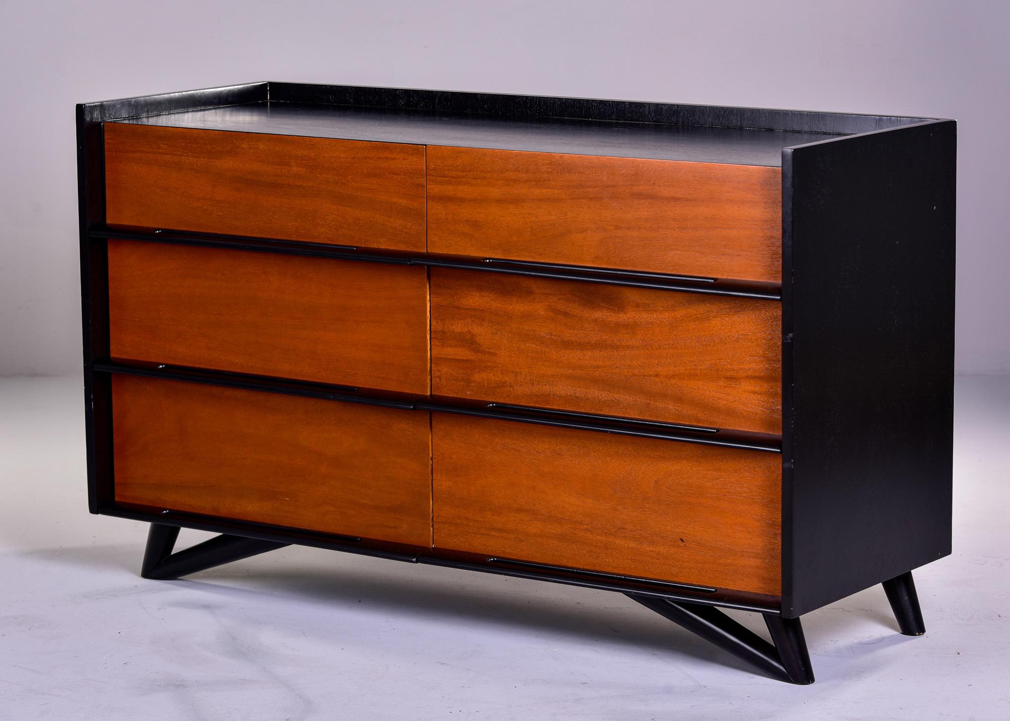 Mid Century Black Lacquer and Wood Chest of Drawers 3