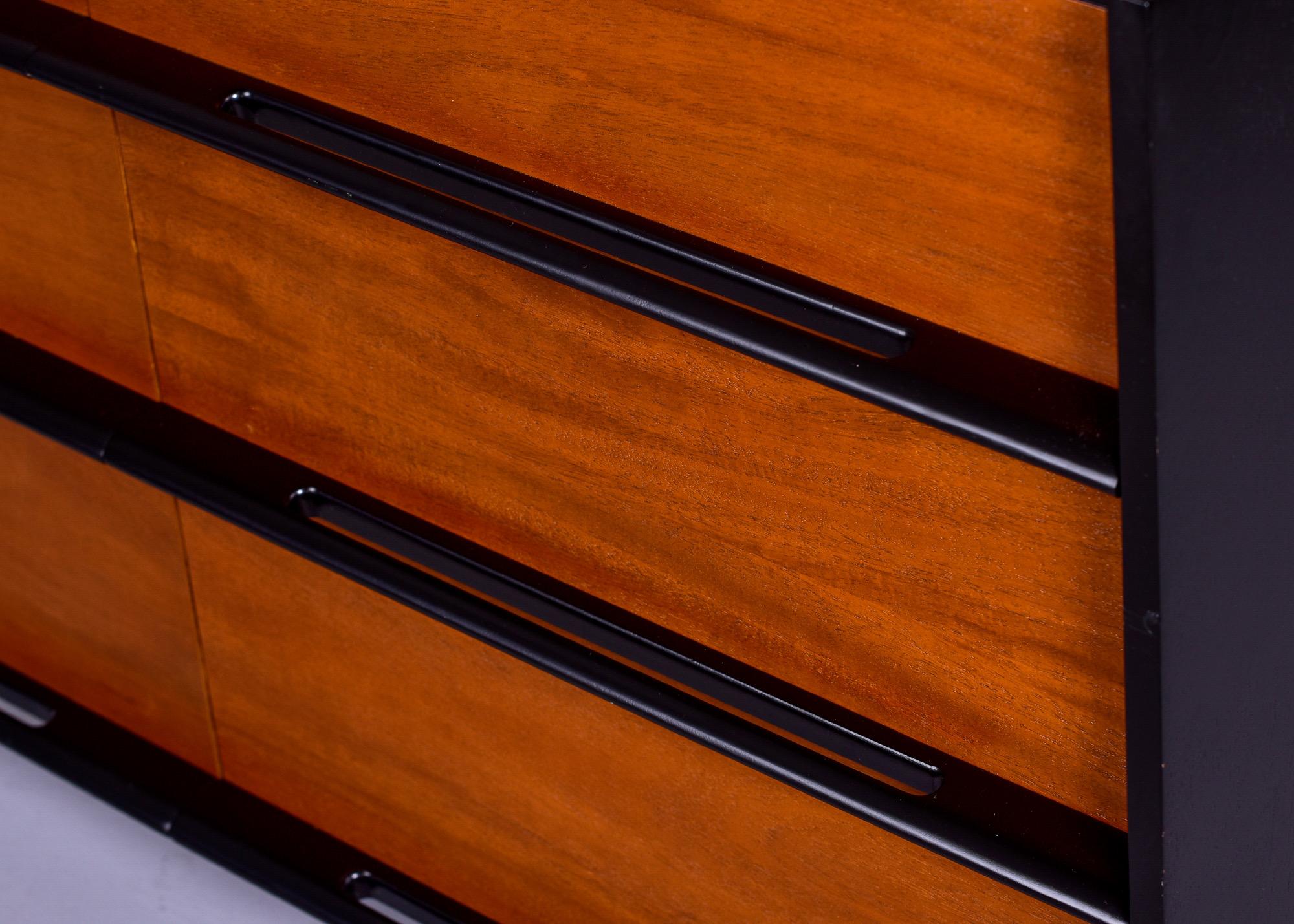 Mid Century Black Lacquer and Wood Chest of Drawers 5