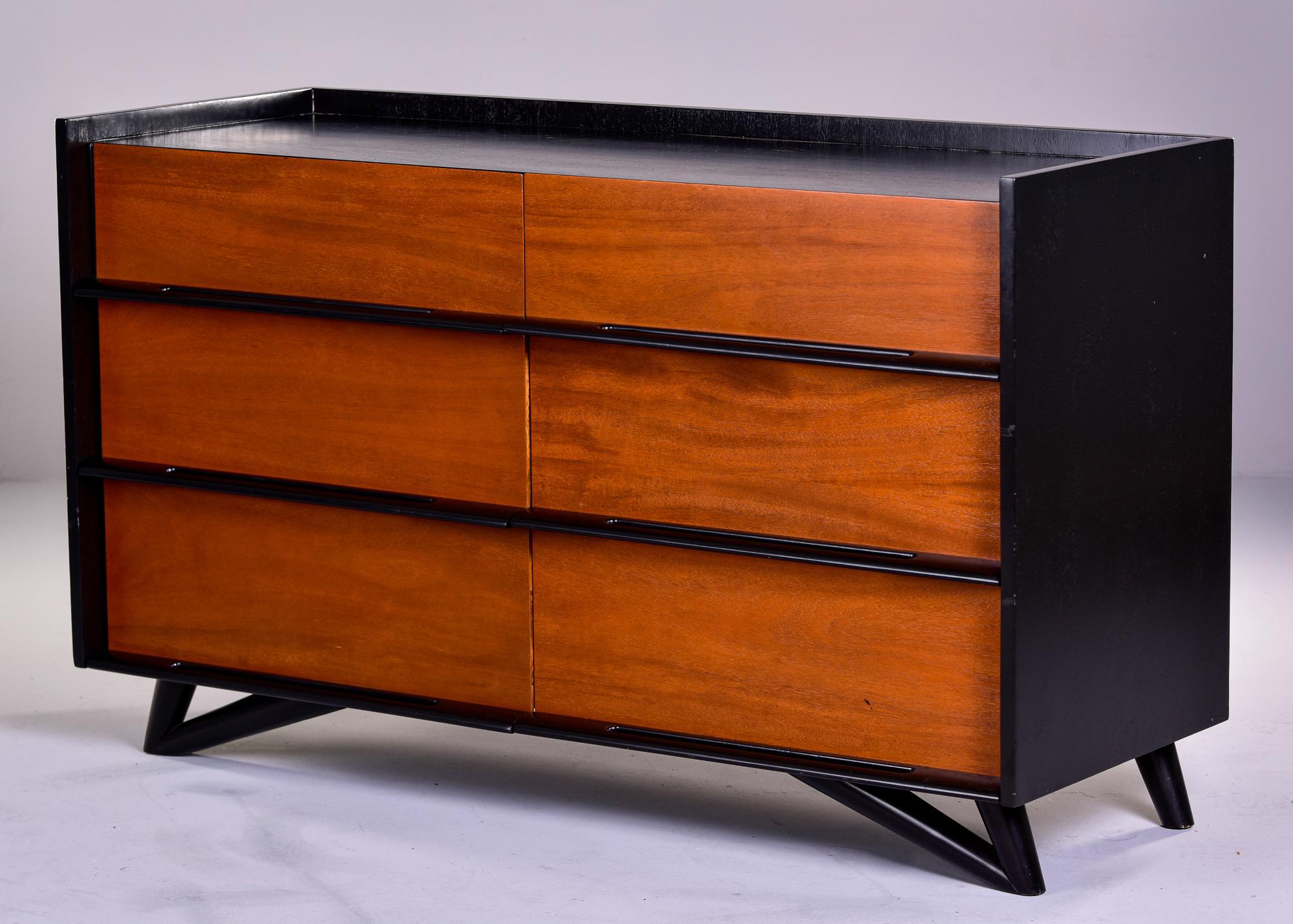 Mid Century Black Lacquer and Wood Chest of Drawers 2