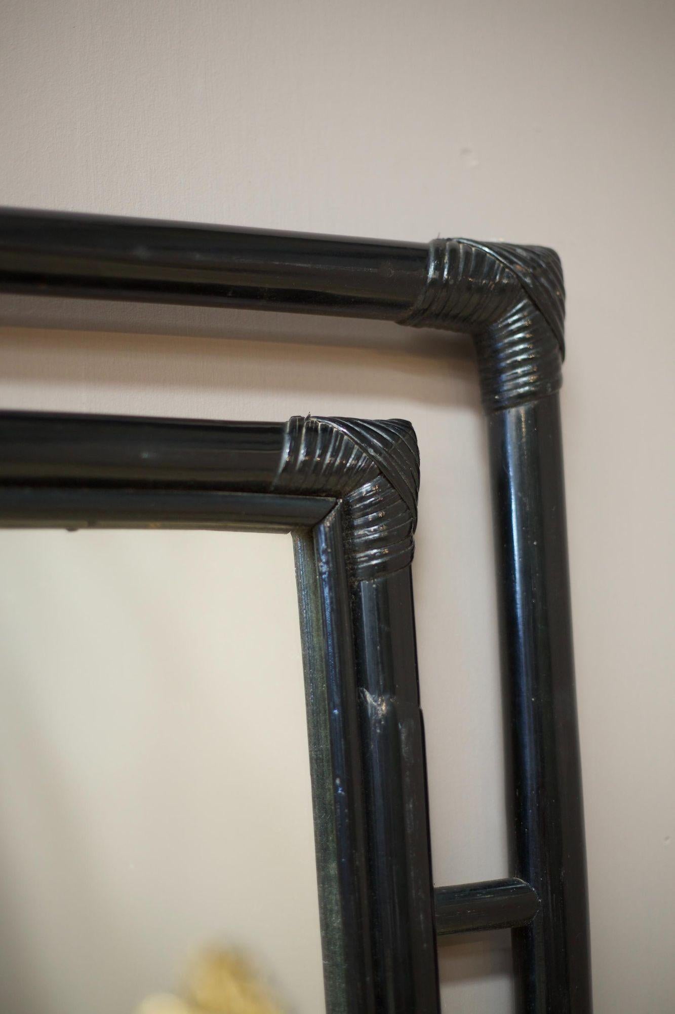 Midcentury Black Lacquer Bamboo Mirror In Excellent Condition In Malton, GB