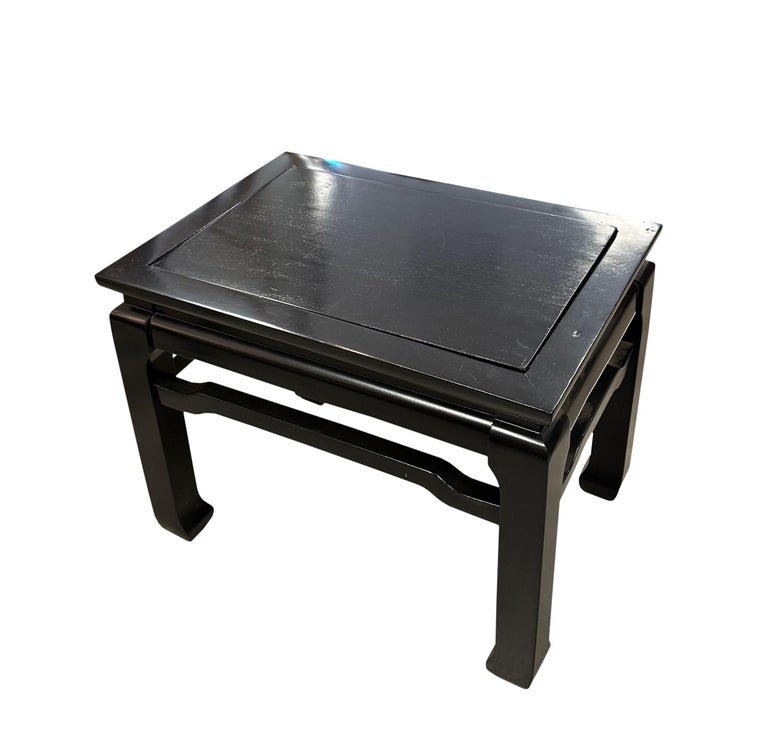 Midcentury Black Lacquer Bench with Tiger Upholstery For Sale at 1stDibs