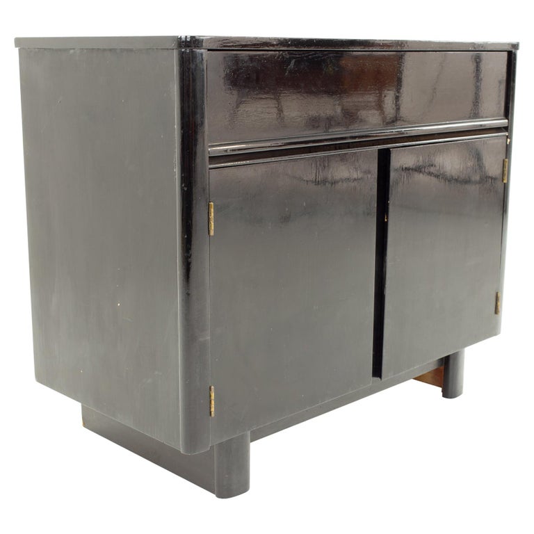 Mid Century Black Lacquer Cabinet at 1stDibs