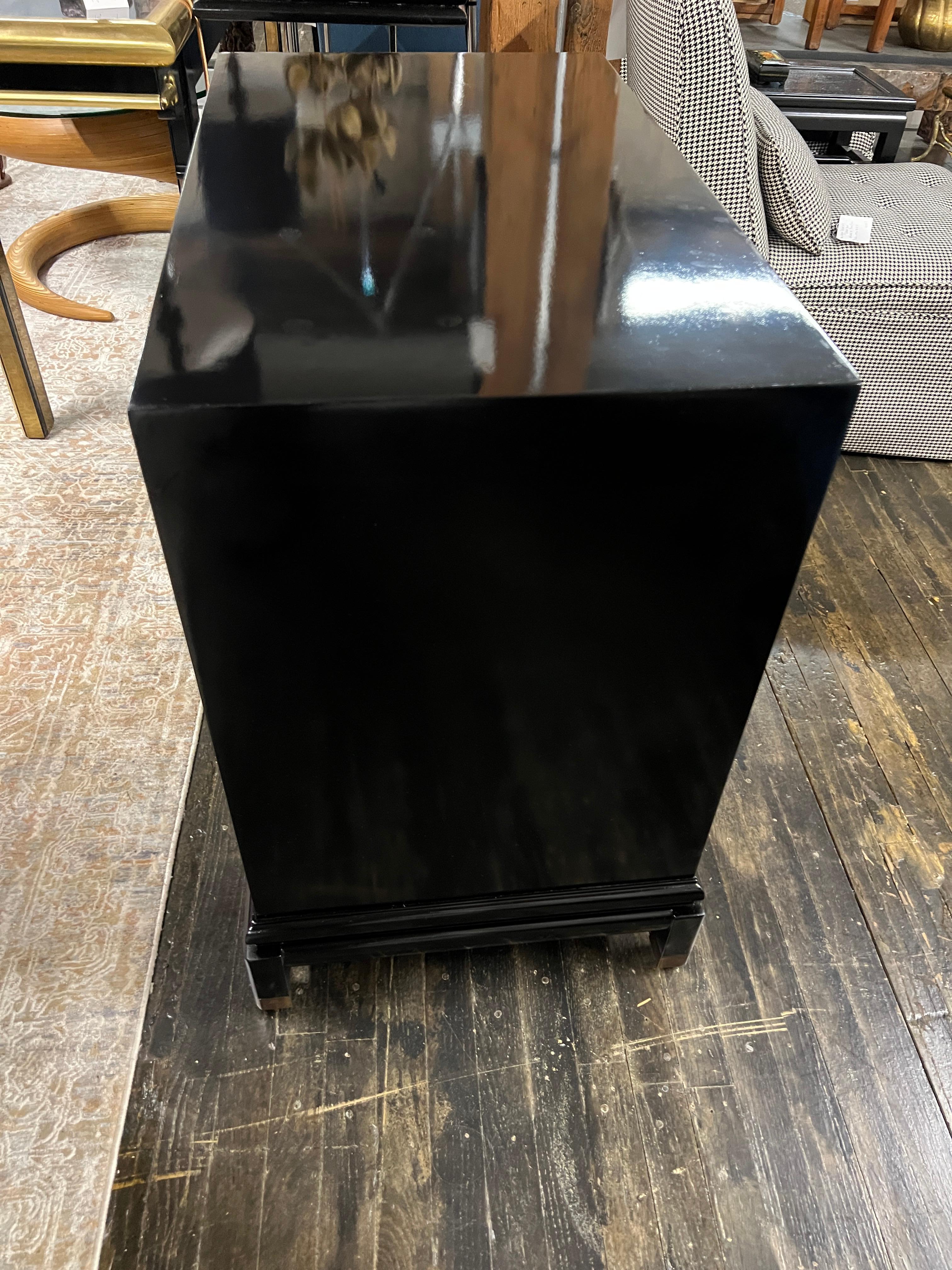 Mid-Century Black Lacquer Cabinet with Gilded Painted Doors 5