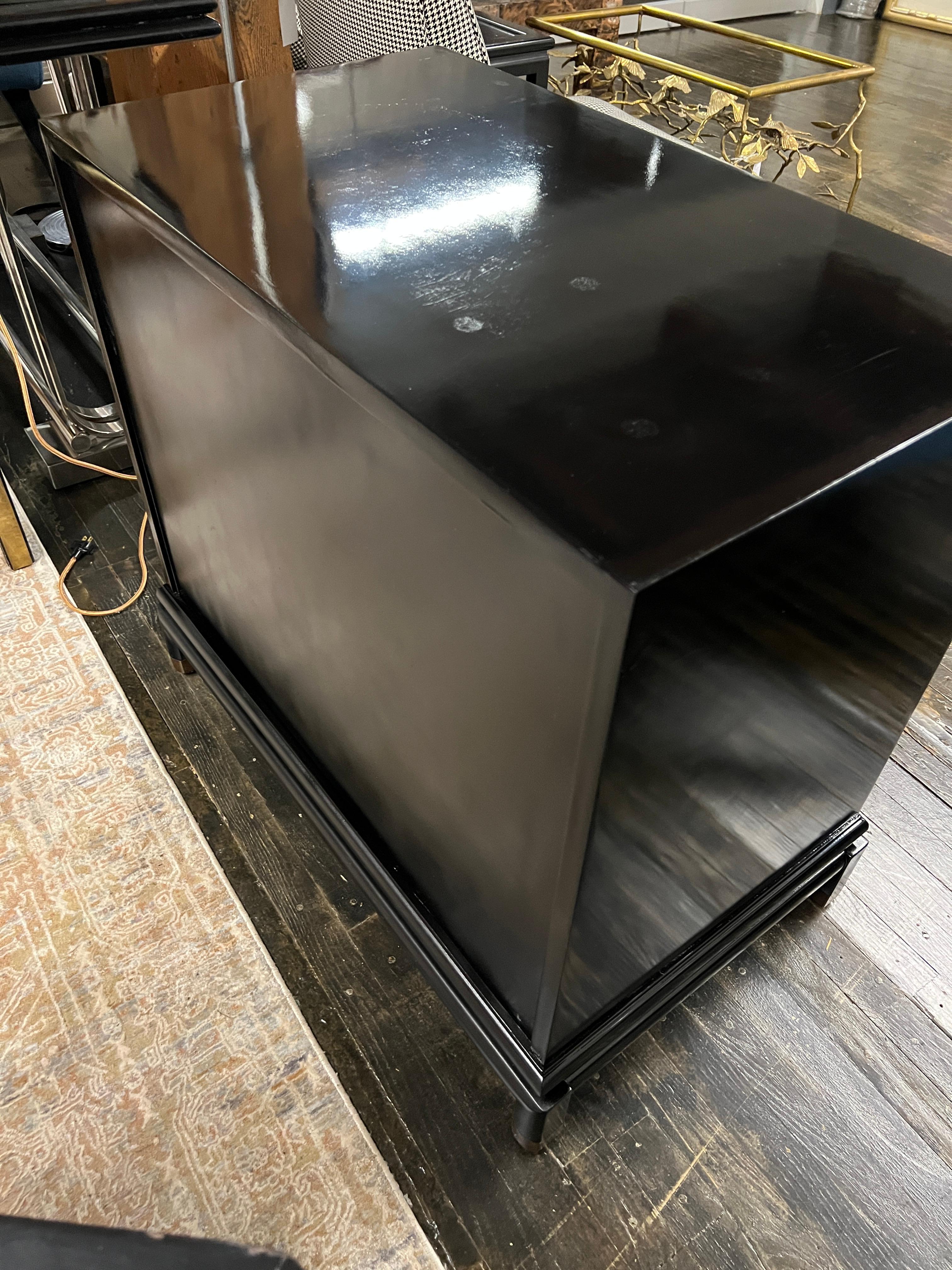 Mid-Century Black Lacquer Cabinet with Gilded Painted Doors 6