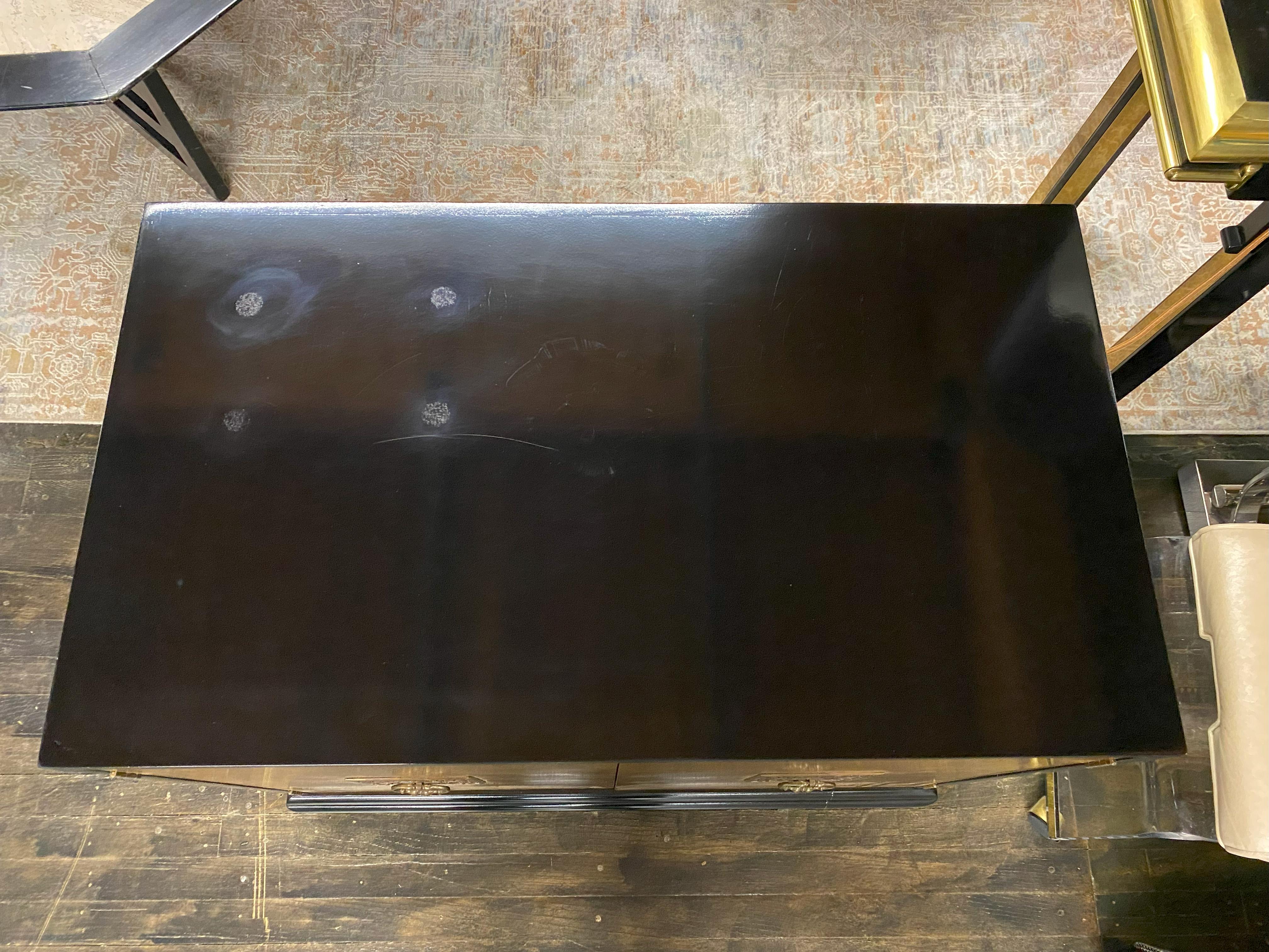 Mid-Century Black Lacquer Cabinet with Gilded Painted Doors 8