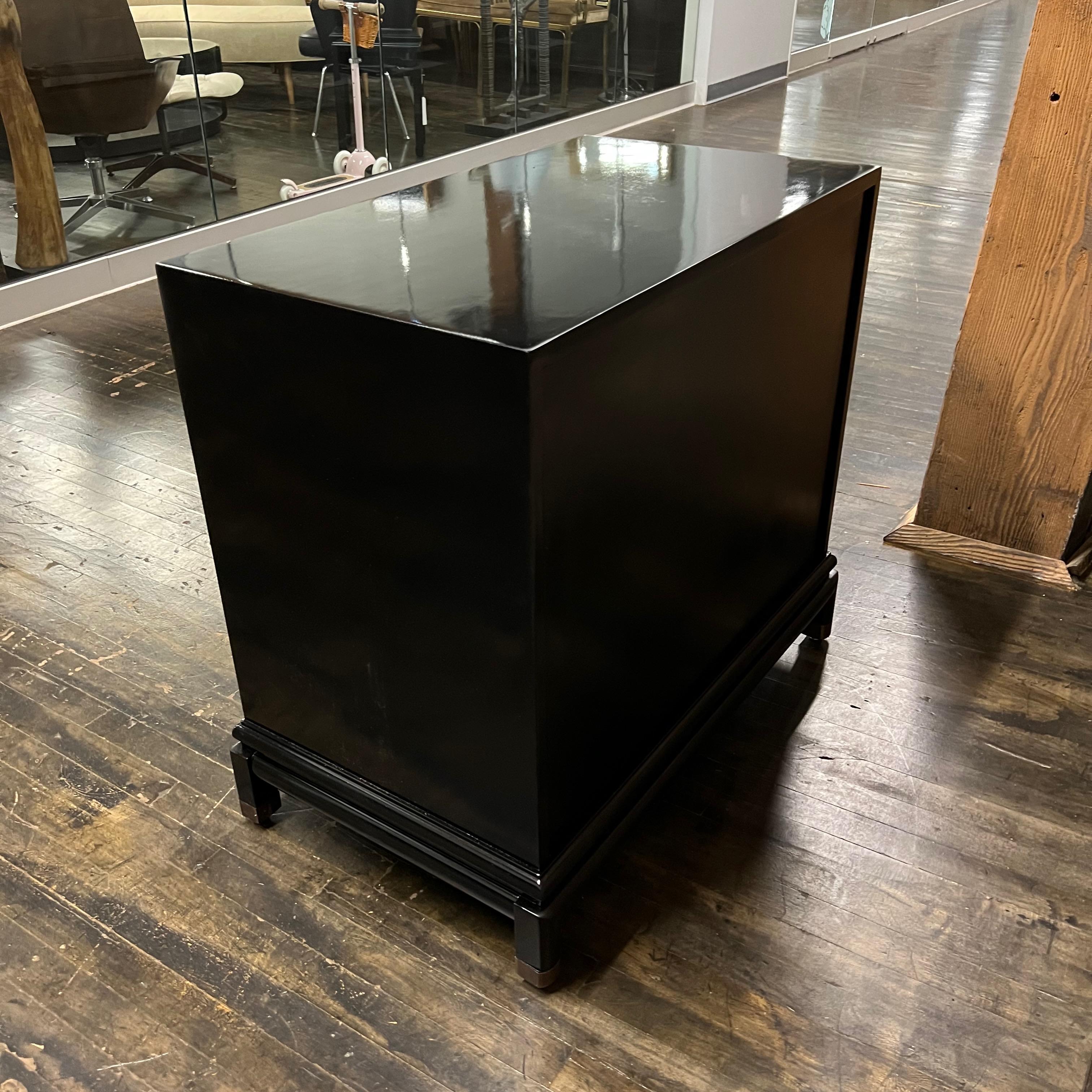 Unknown Mid-Century Black Lacquer Cabinet with Gilded Painted Doors