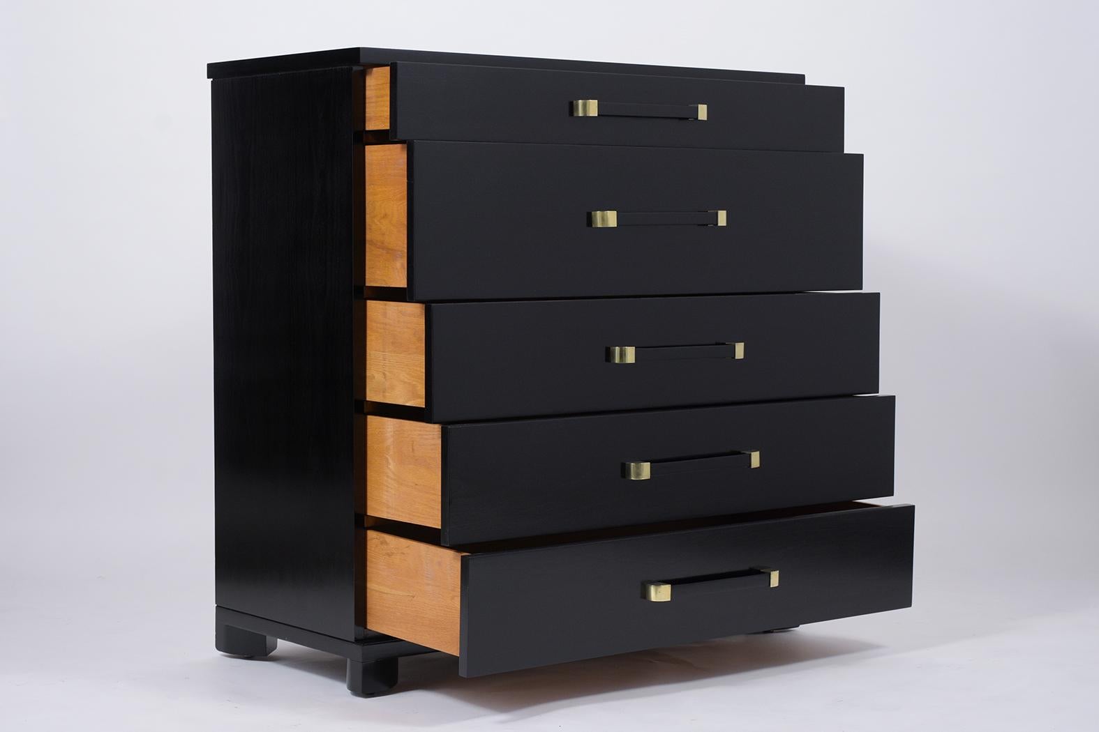 Brass Mid Century Black Lacquer Dresser