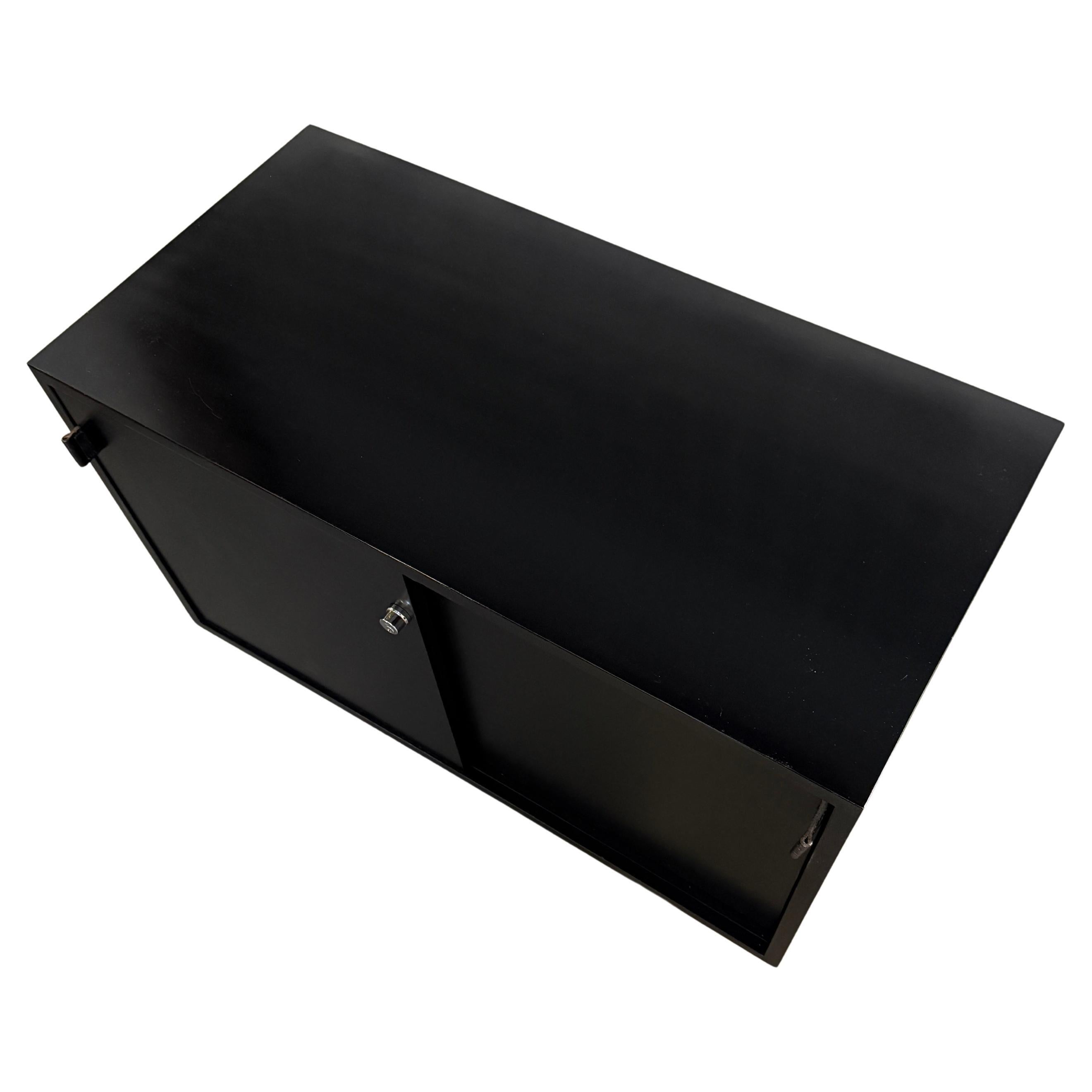 Mid century Black Lacquer Florence Knoll office Cabinet Credenza leather pulls 2