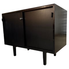 Mid century Black Lacquer Florence Knoll office Cabinet Credenza leather pulls
