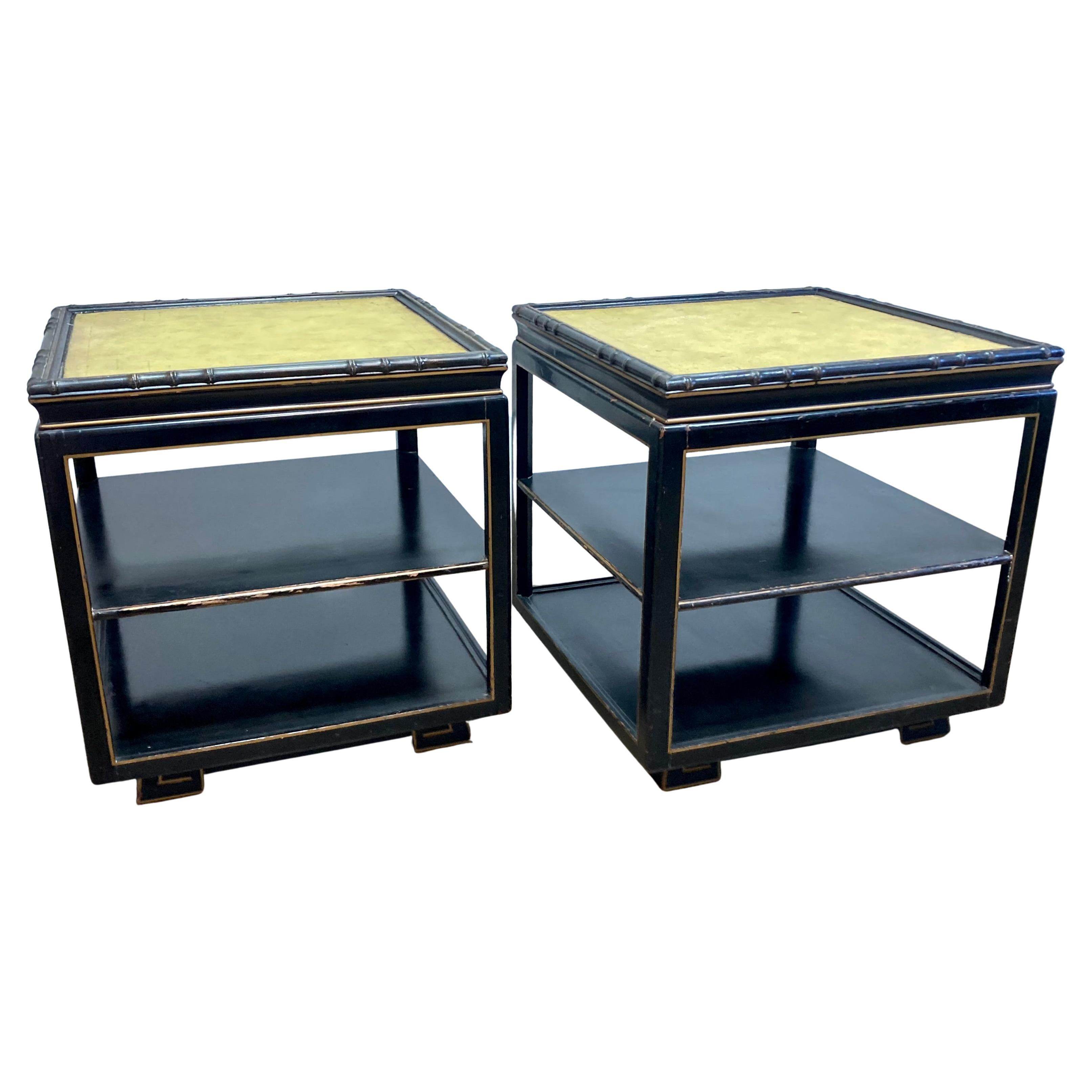 Mid-Century Black Lacquer Side Tables, Pair