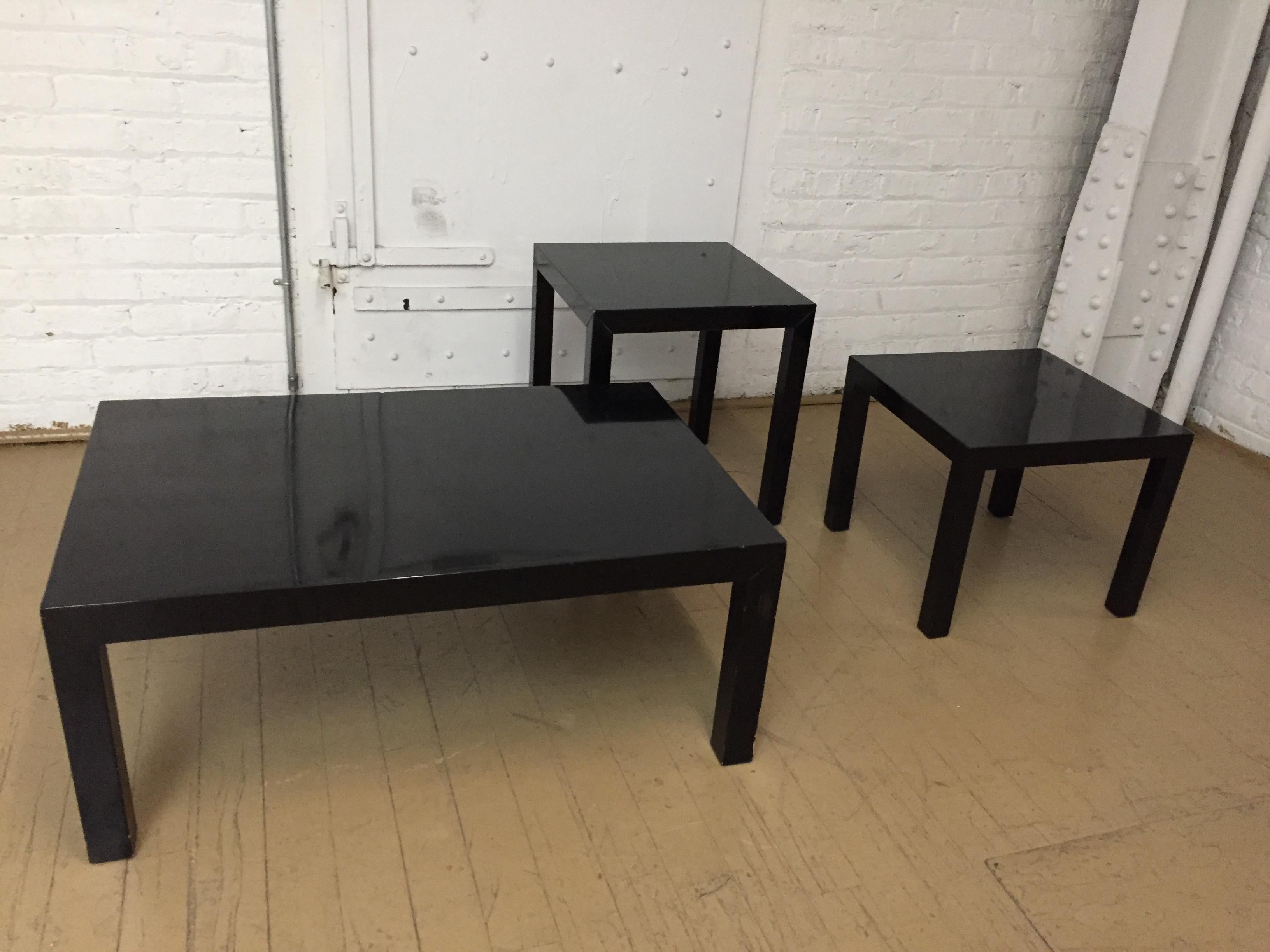 Hand-Crafted Mid-century Modern  Black Lacquer Tables / Set of Three For Sale