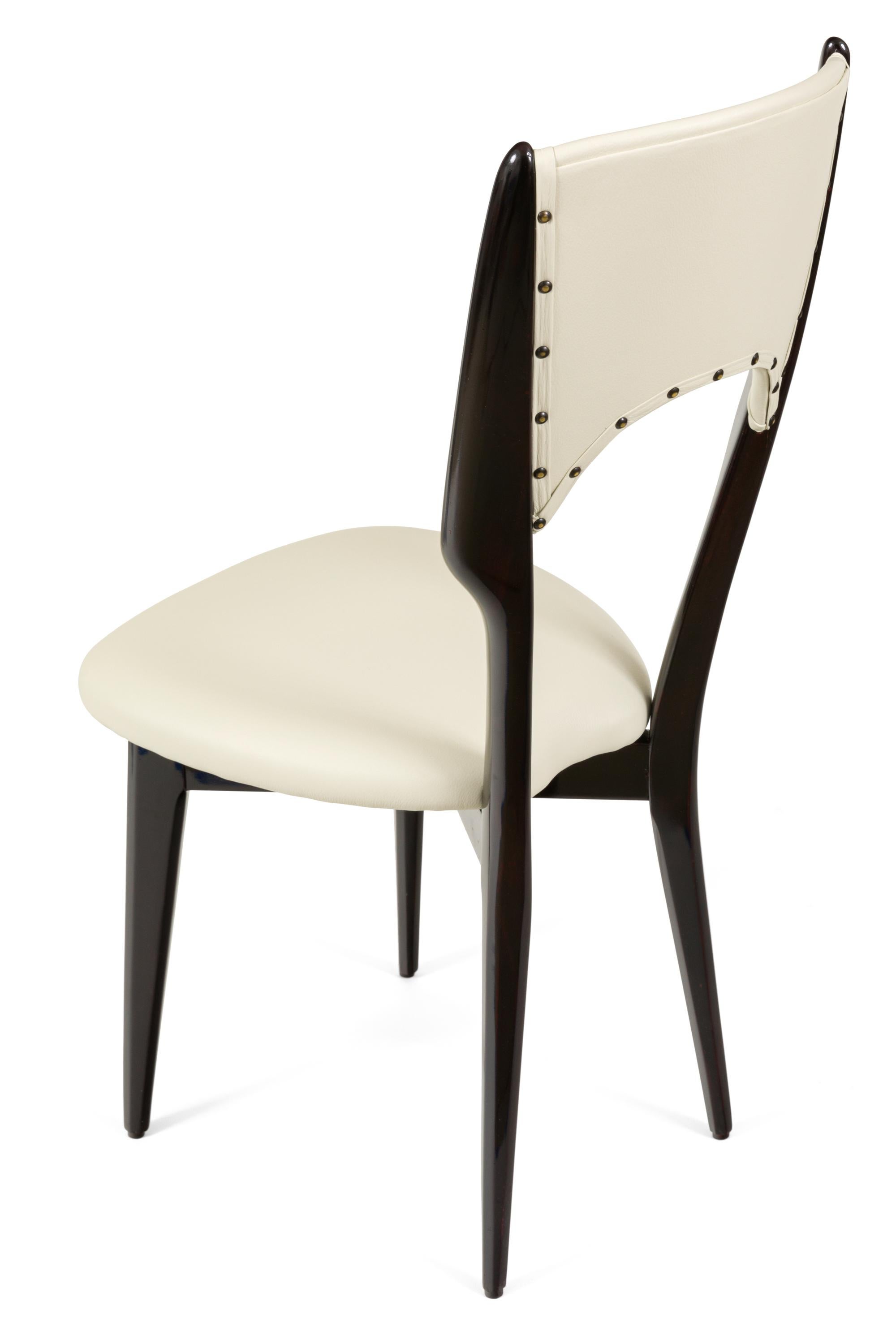 Mid-20th Century Mid-Century Black Lacquer & White Leather Dining Chairs, Italy 1950s