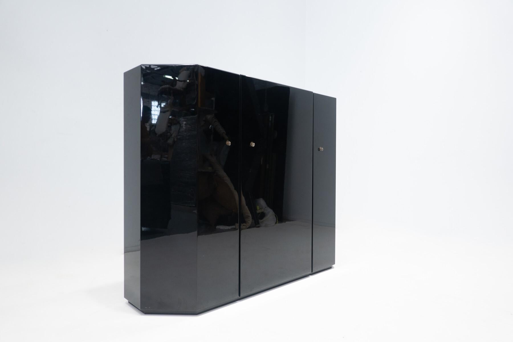Mid-Century Modern Mid-Century Black Lacquered Cabinet by Kazuhide Takahama for Cassina, 1980s For Sale
