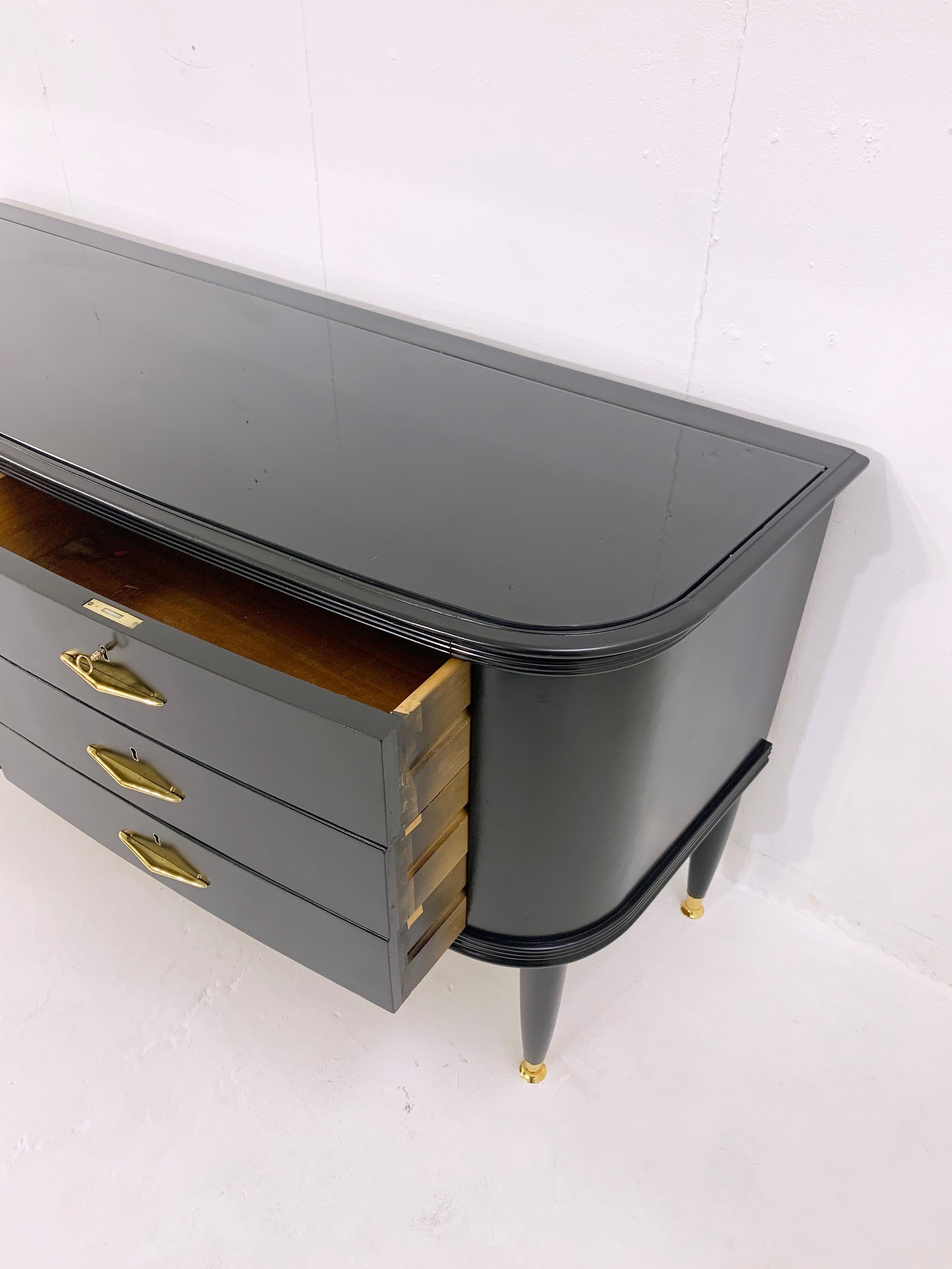 Mid-Century Black Lacquered Chest of Drawers with Glass Top, Italy, 1950s 6