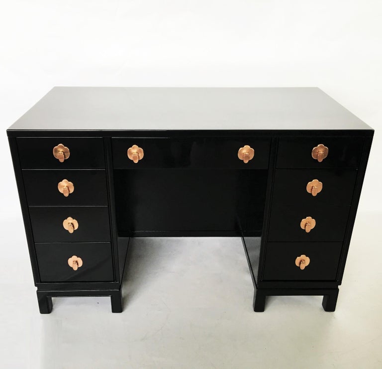 Midcentury Black Lacquered Desk By Landstorm Furniture For Sale At