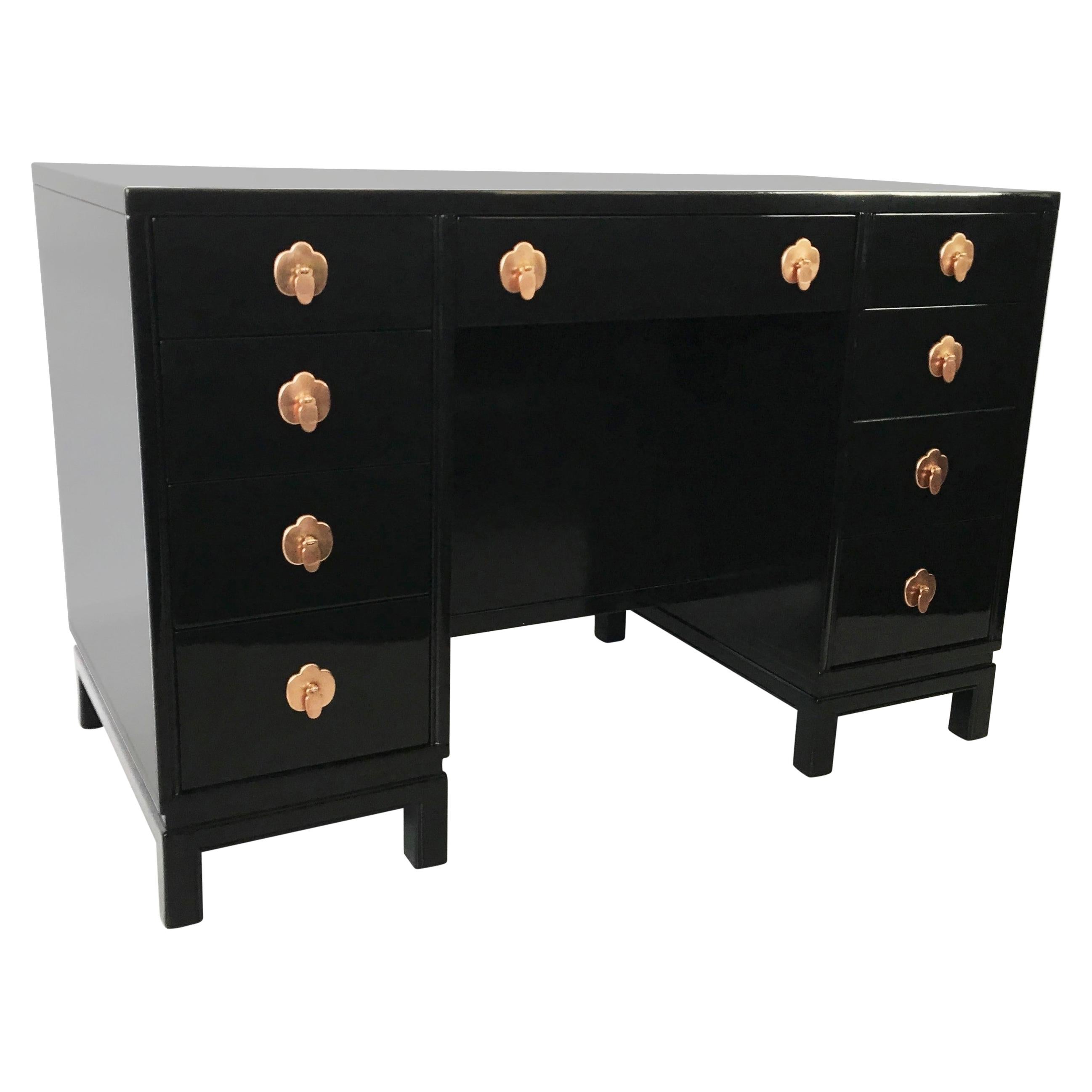 Midcentury Black Lacquered Desk by Landstorm Furniture