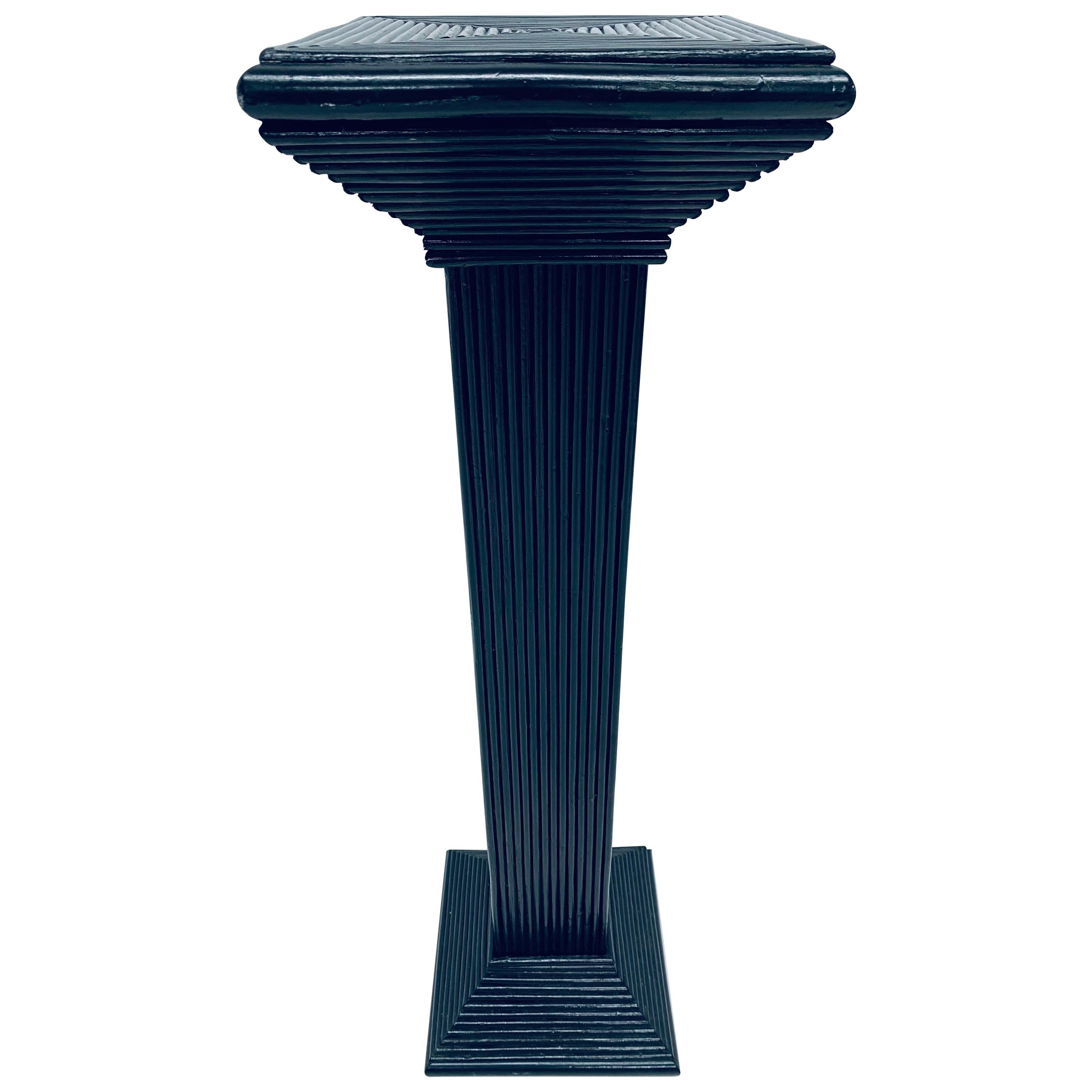 Midcentury Black Lacquered Pencil Reed Rattan Pedestal Table '2 of 4 Available'