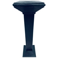 Vintage Midcentury Black Lacquered Pencil Reed Rattan Pedestal Table '2 of 4 Available'