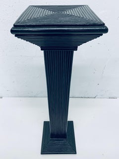 Midcentury Black Lacquered Pencil Reed Rattan Pedestal Table