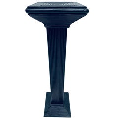 Midcentury Black Lacquered Pencil Reed Rattan Pedestal Table