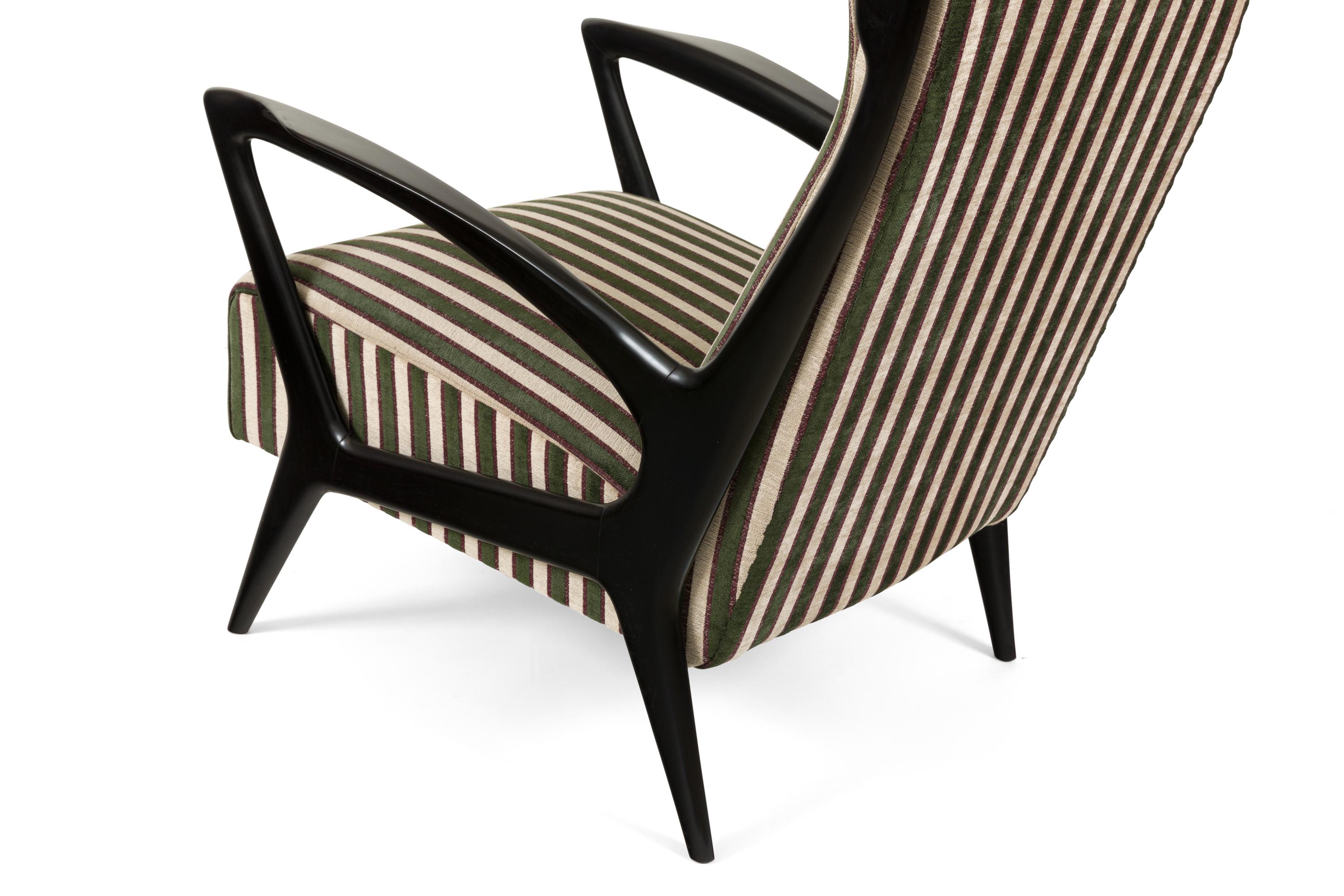 Mid-20th Century Mid-Century Black Lacquered & Upholstered Lounge Chairs, Italy 1950s