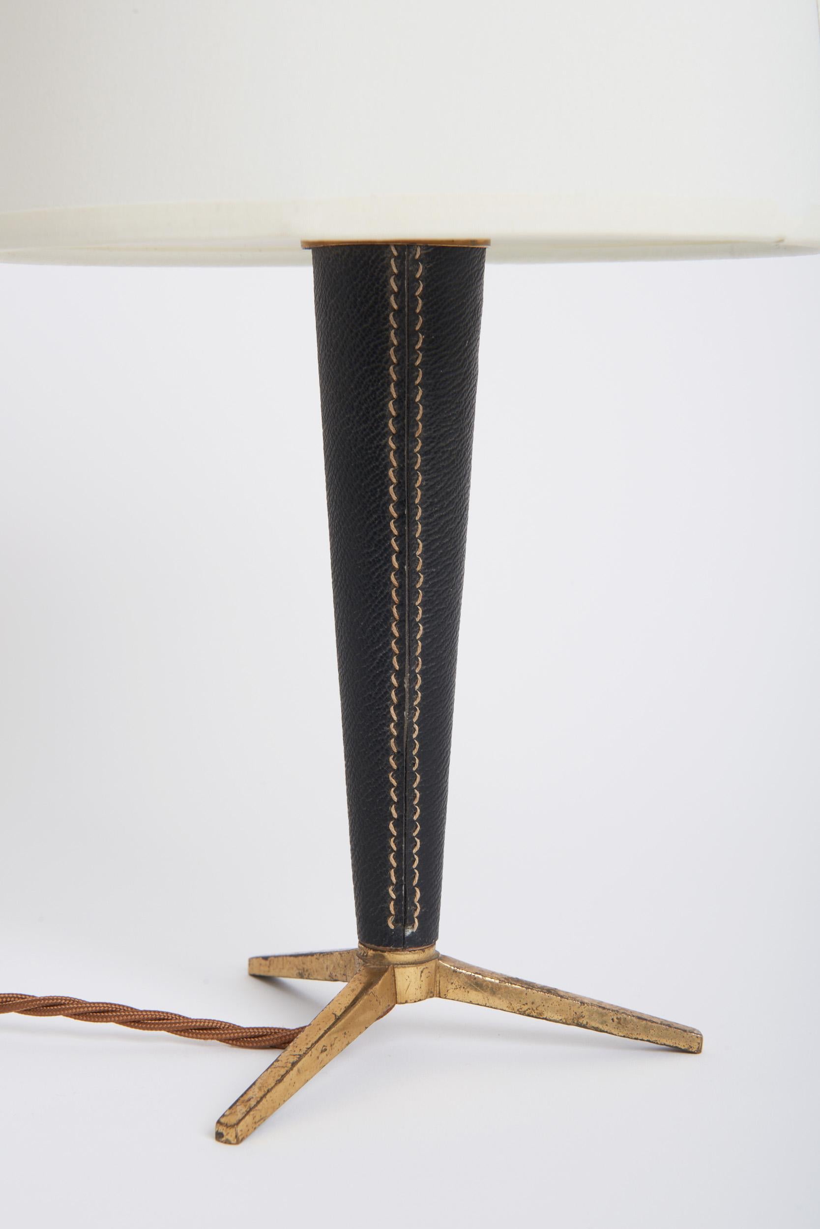 Mid-Century Modern Mid-Century Black Leather and Brass Table Lamp