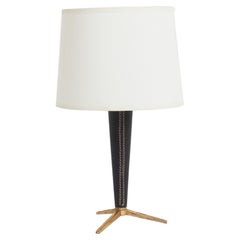 Mid-Century Black Leather and Brass Table Lamp Mid-Century Black Leather and Brass Table Lamp