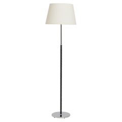Mid-Century Black Leather and Nickel Floor Lamp